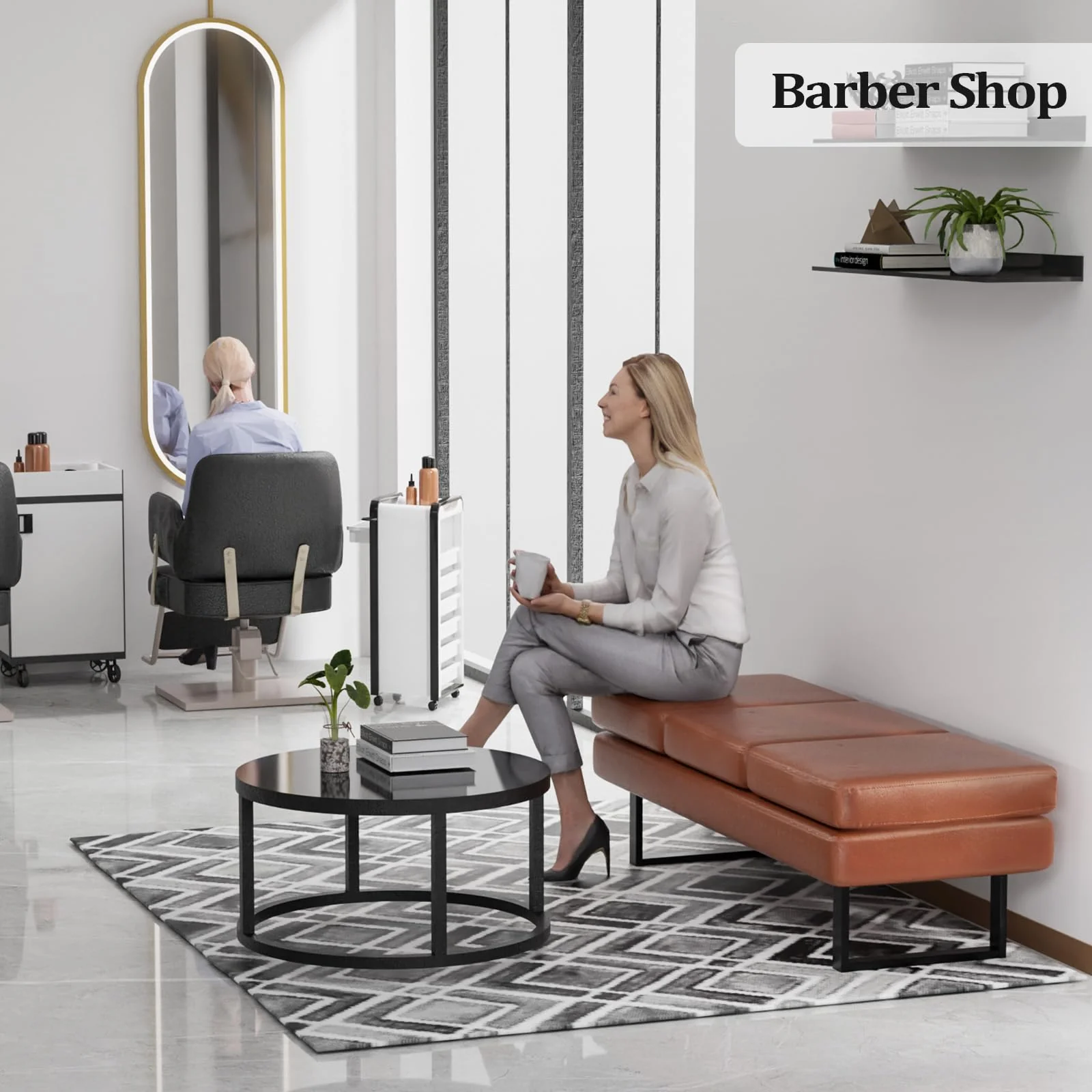 OmySalon WB Modern Reception Waiting Room Bench Chair with Thickened Iron Leg for Beauty Barber Salon SPA Office - Image 24