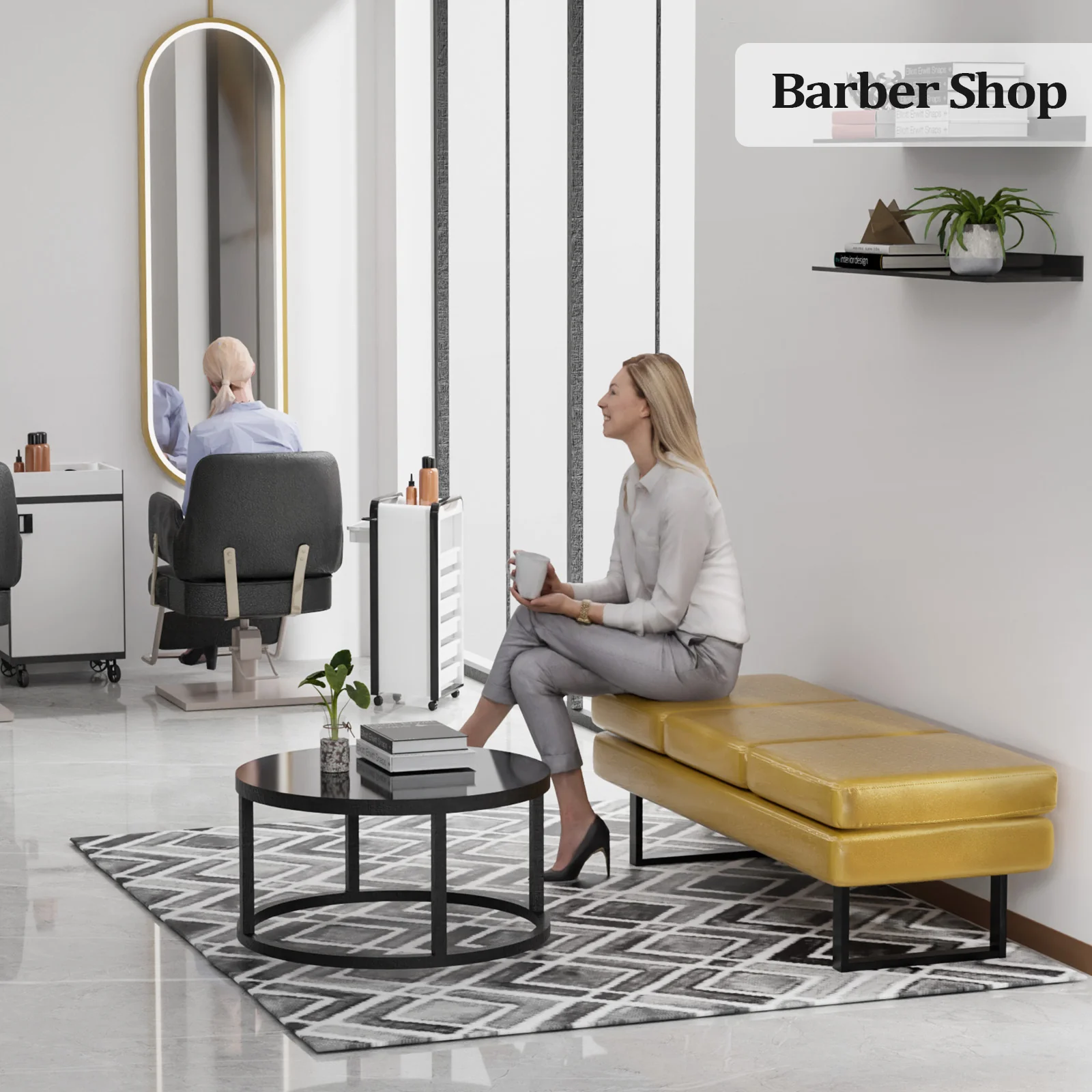 OmySalon WB Modern Reception Waiting Room Bench Chair with Thickened Iron Leg for Beauty Barber Salon SPA Office - Image 26