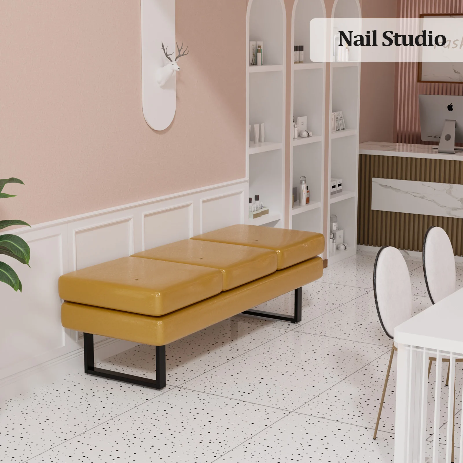 OmySalon WB Modern Reception Waiting Room Bench Chair with Thickened Iron Leg for Beauty Barber Salon SPA Office - Image 27