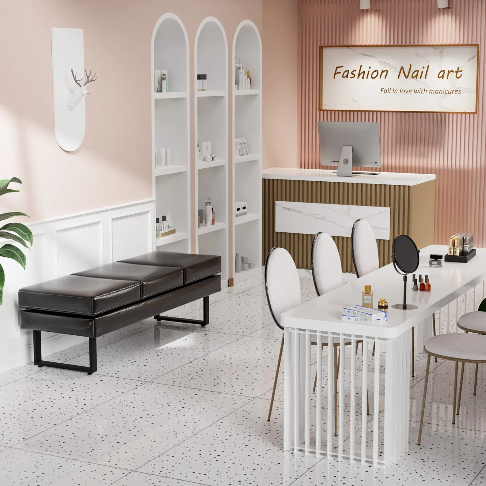 OmySalon WB Modern Reception Waiting Room Bench Chair with Thickened Iron Leg for Beauty Barber Salon SPA Office - Image 7