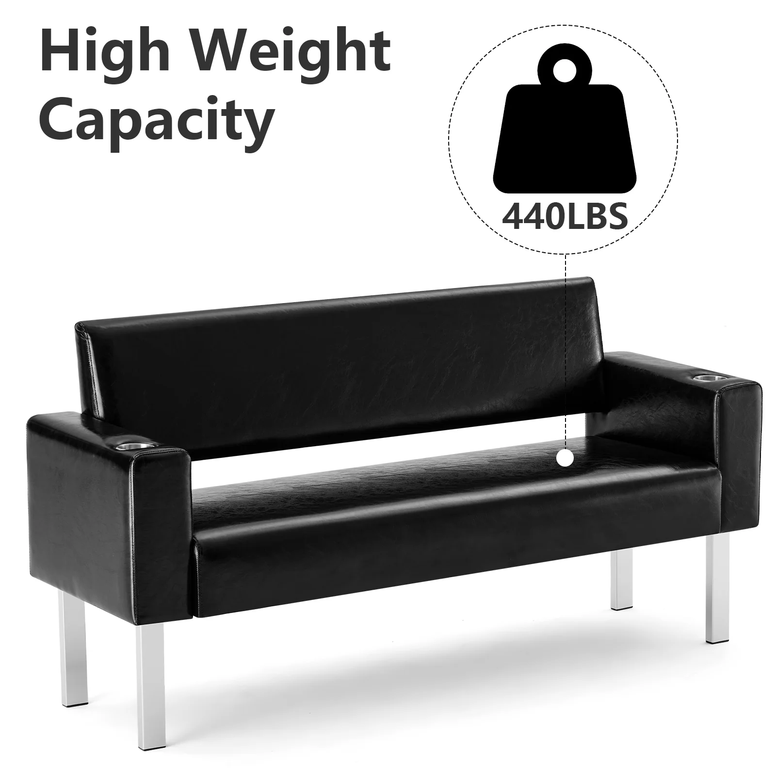 OmySalon WBWCH Modern Reception Waiting Room Bench Chair with 2 Cup Holders for Beauty Barber Salon SPA Office - Image 5