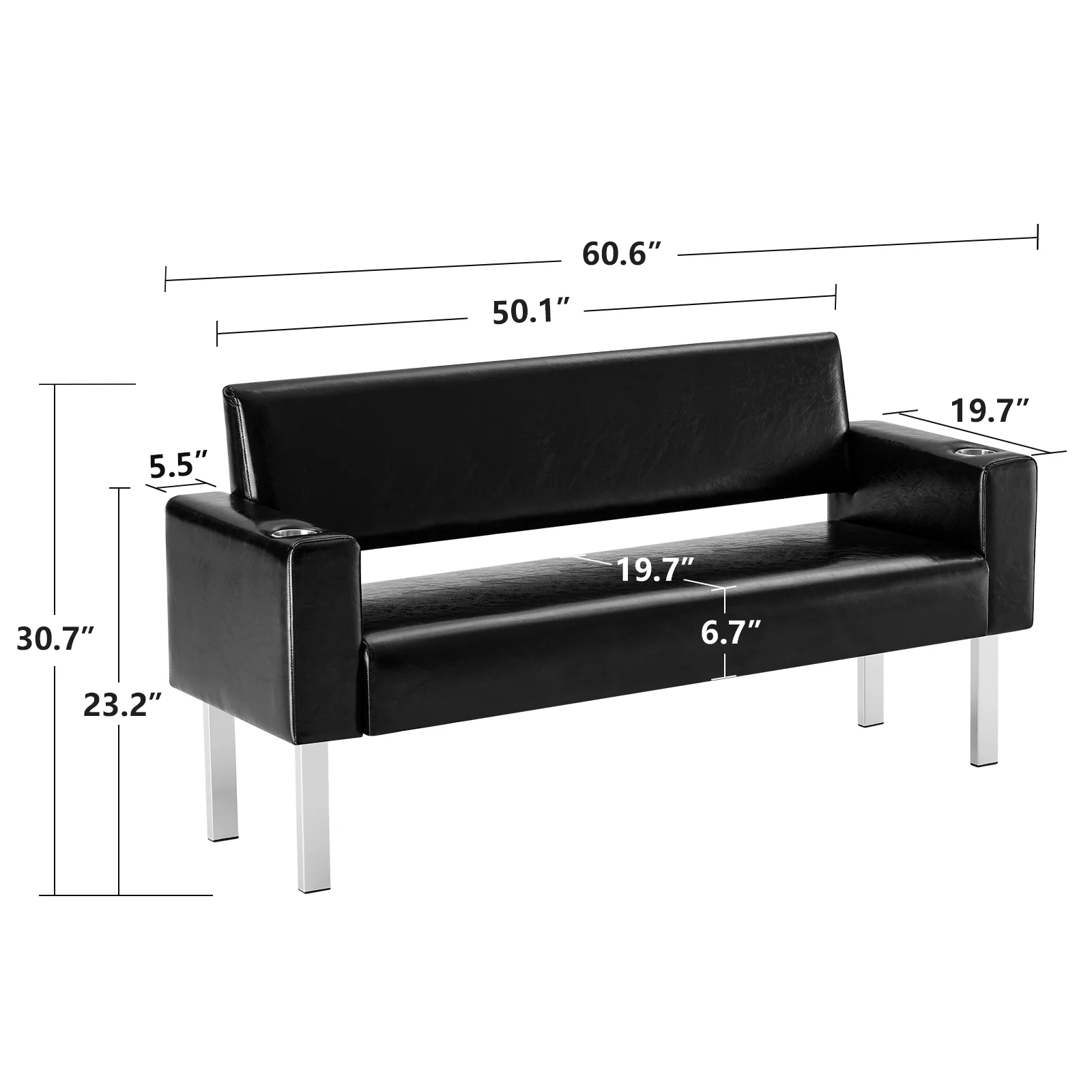 OmySalon WBWCH Modern Reception Waiting Room Bench Chair with 2 Cup Holders for Beauty Barber Salon SPA Office - Image 7