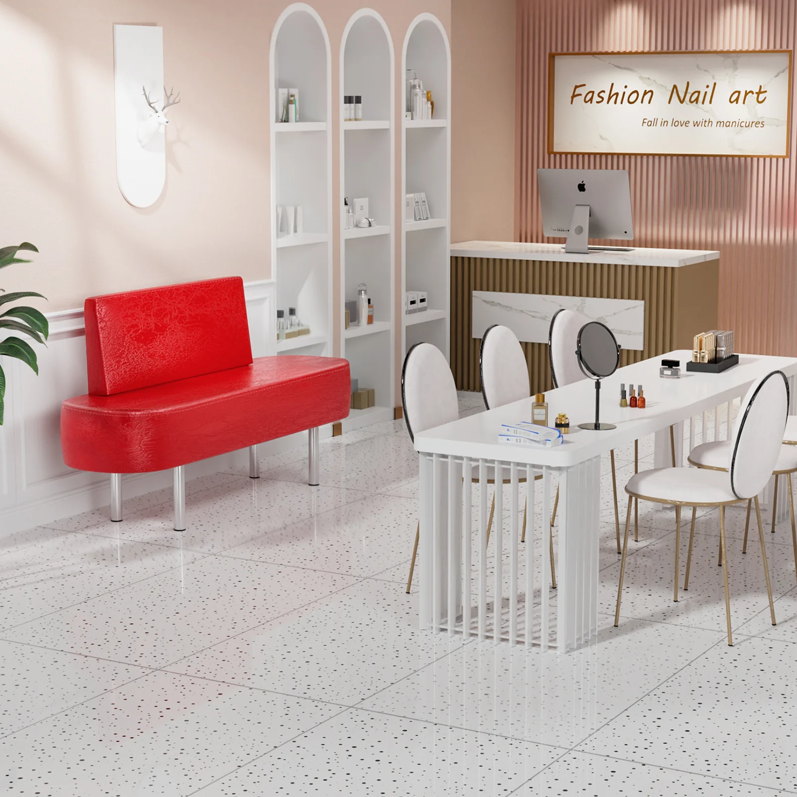 OmySalon WBWB Modern Reception Waiting Room Bench Chair with Backrest for Beauty Barber Salon SPA Office - Image 14