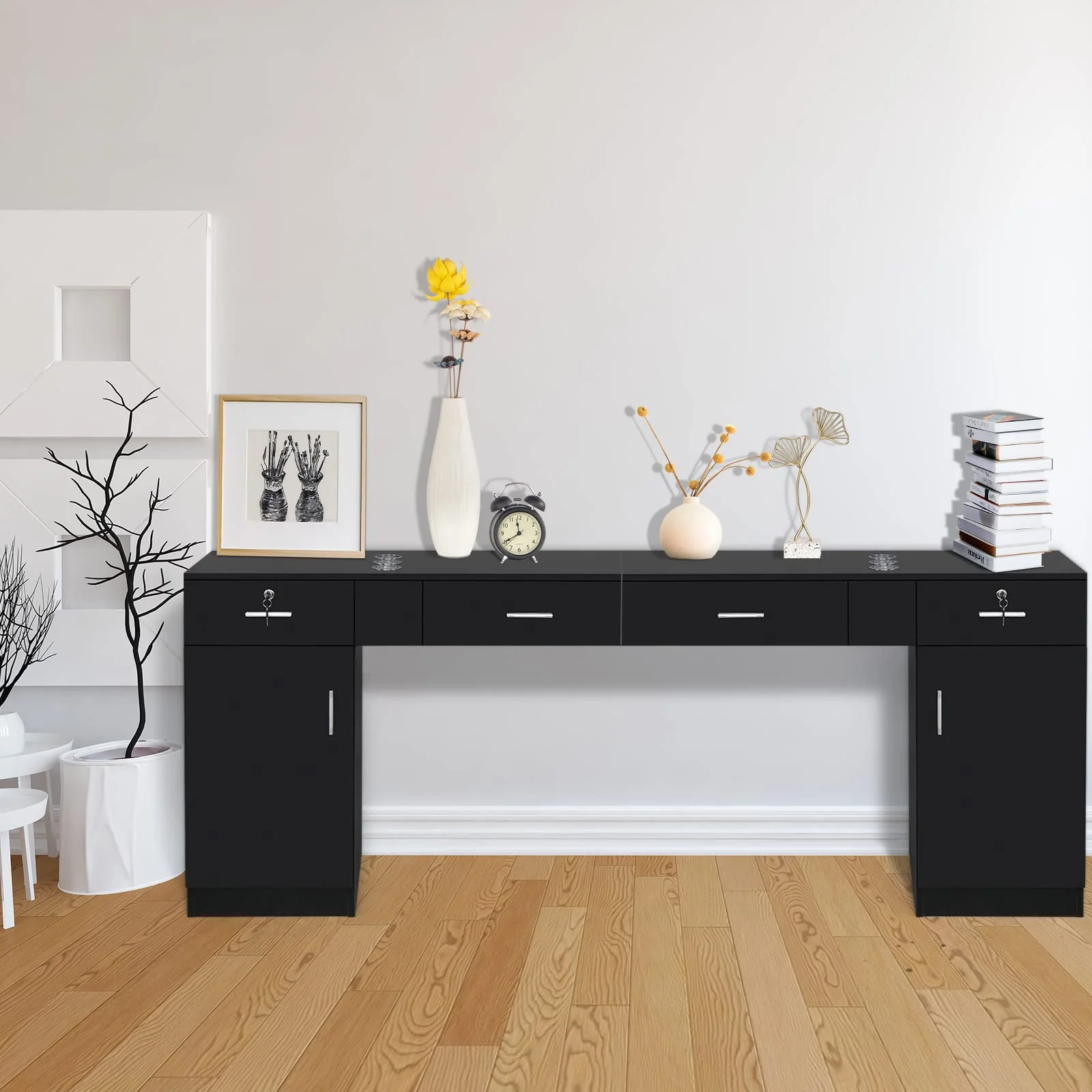 OmySalon Wall Mount Barber Salon Station with a Storage Cabinet 2 Drawers 3 Hair Dryer Holders - Image 2