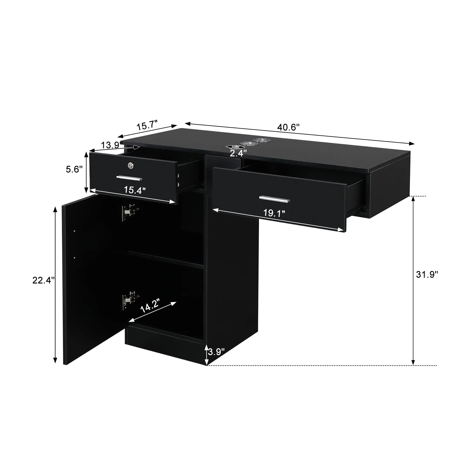 OmySalon Wall Mount Barber Salon Station with a Storage Cabinet 2 Drawers 3 Hair Dryer Holders - Image 3