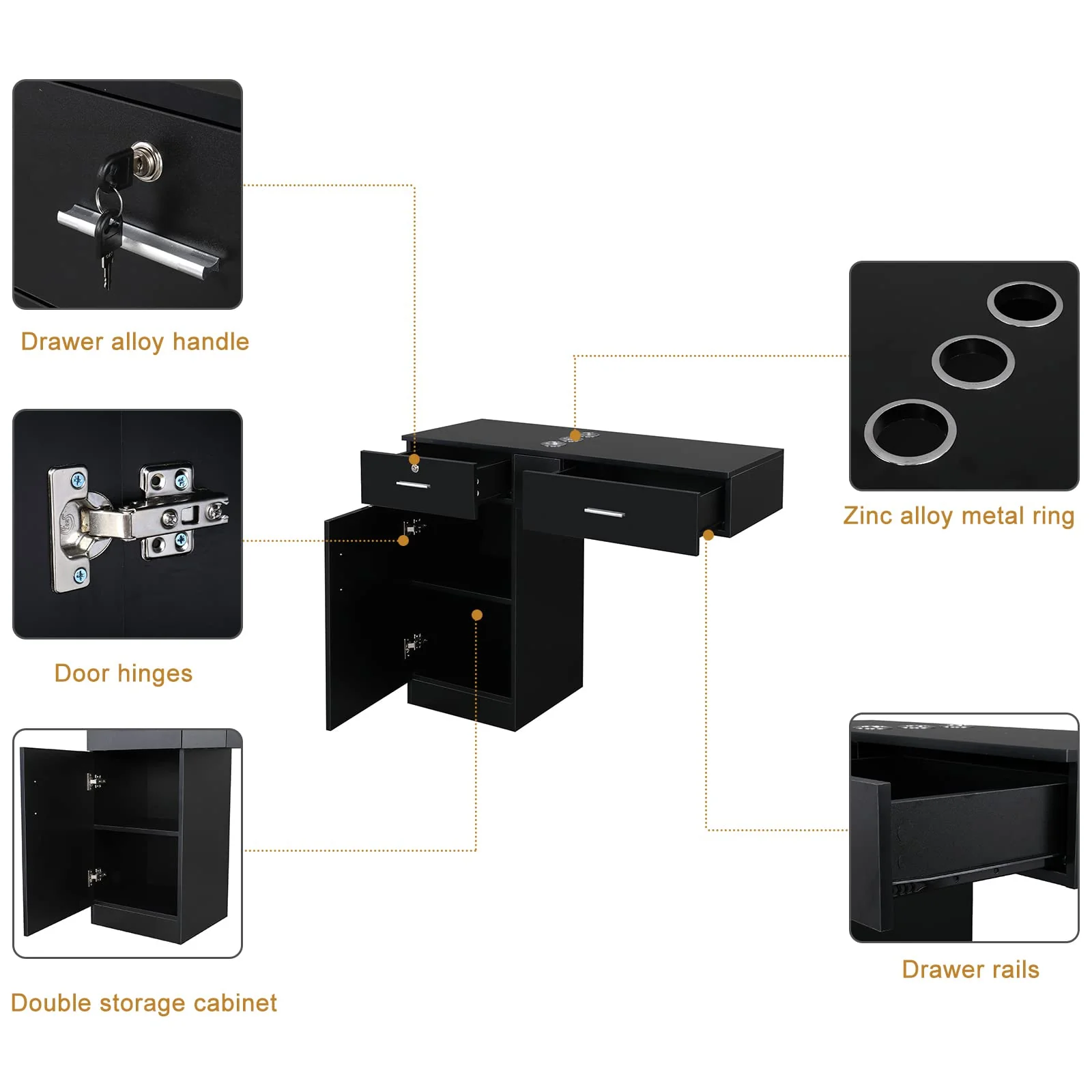 OmySalon Wall Mount Barber Salon Station with a Storage Cabinet 2 Drawers 3 Hair Dryer Holders - Image 4