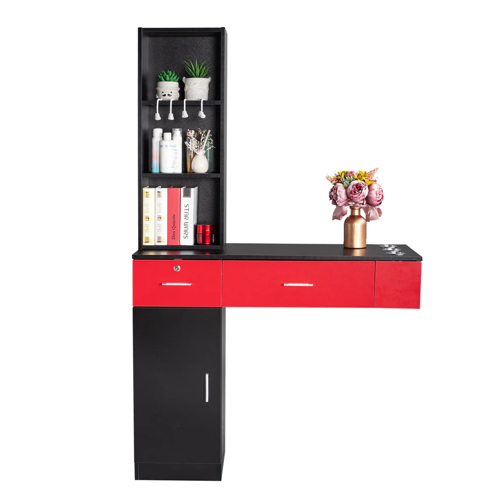 OmySalon HSC-06 Wall Mount Barber Station w/2 Drawers 1 Storage Cabinet 3 Open Shelves - Image 10