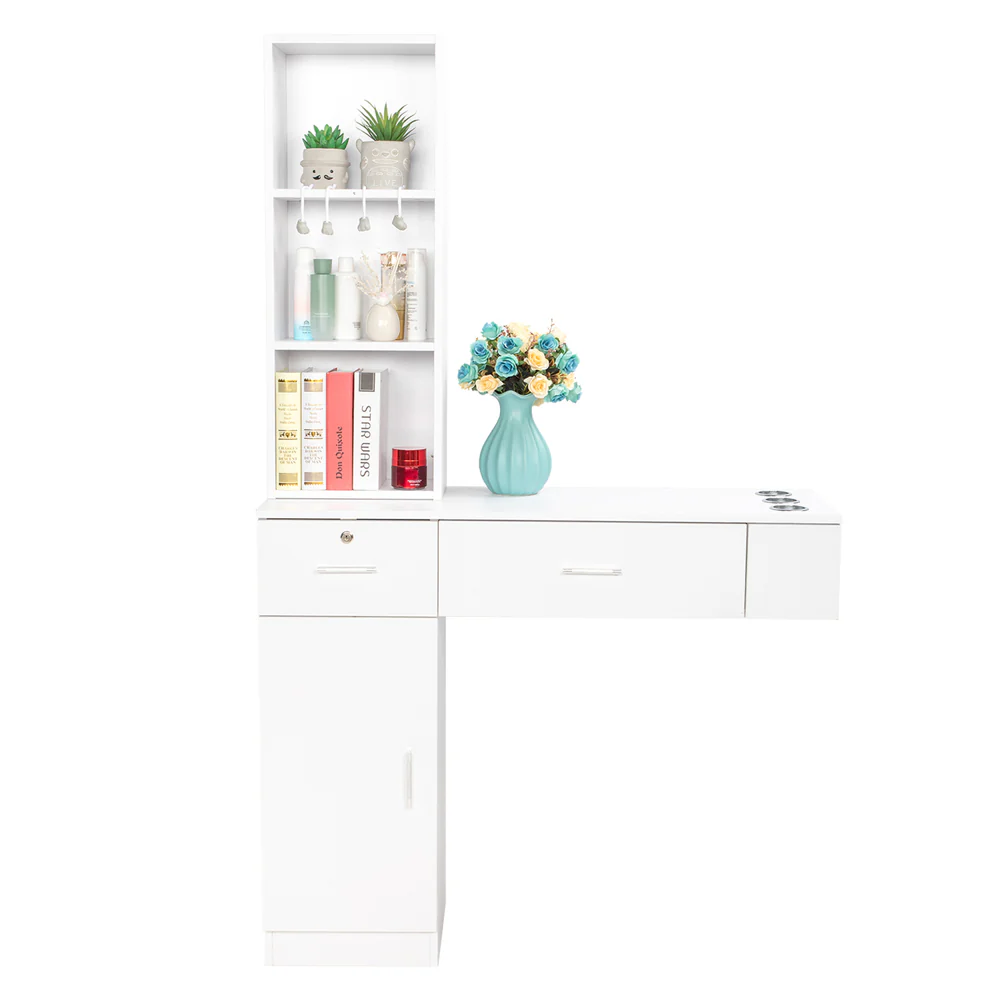 OmySalon HSC-06 Wall Mount Barber Station w/2 Drawers 1 Storage Cabinet 3 Open Shelves - Image 5