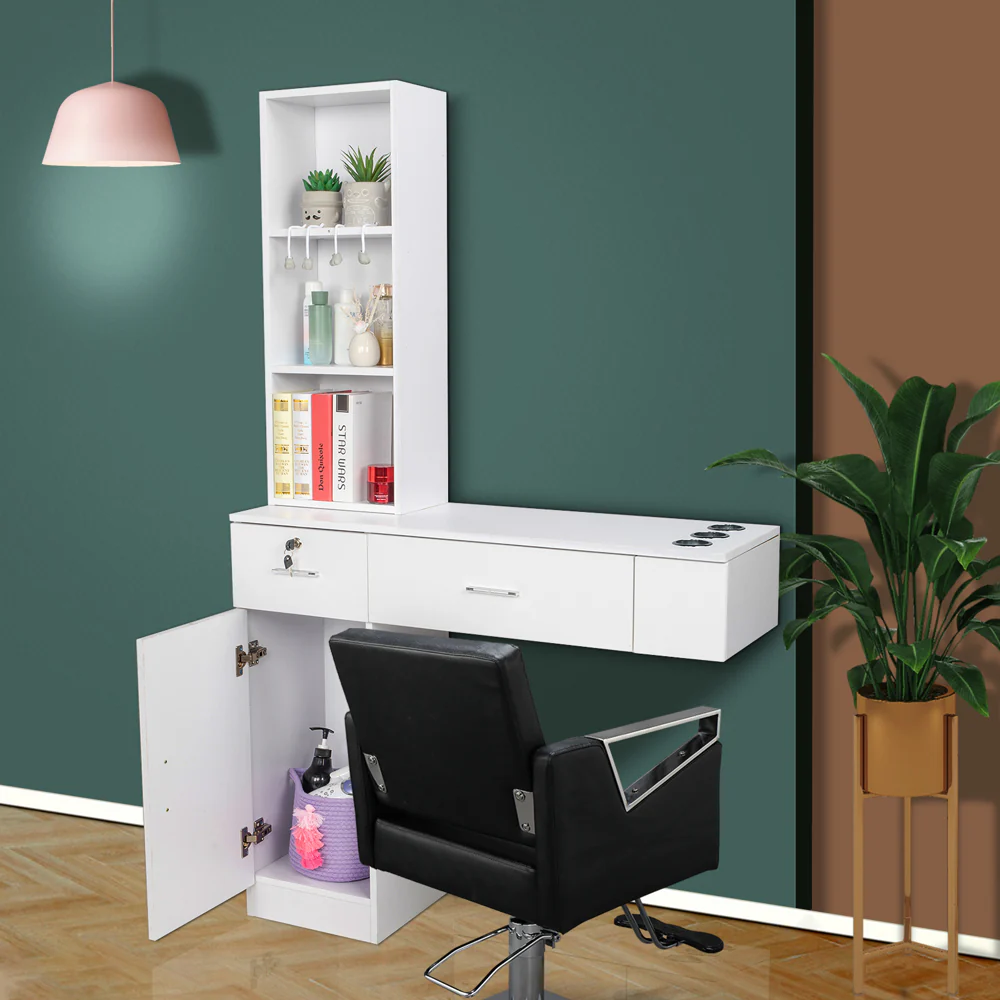 OmySalon HSC-06 Wall Mount Barber Station w/2 Drawers 1 Storage Cabinet 3 Open Shelves - Image 6