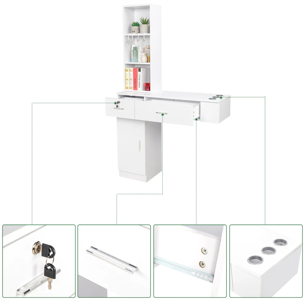 OmySalon HSC-06 Wall Mount Barber Station w/2 Drawers 1 Storage Cabinet 3 Open Shelves - Image 7