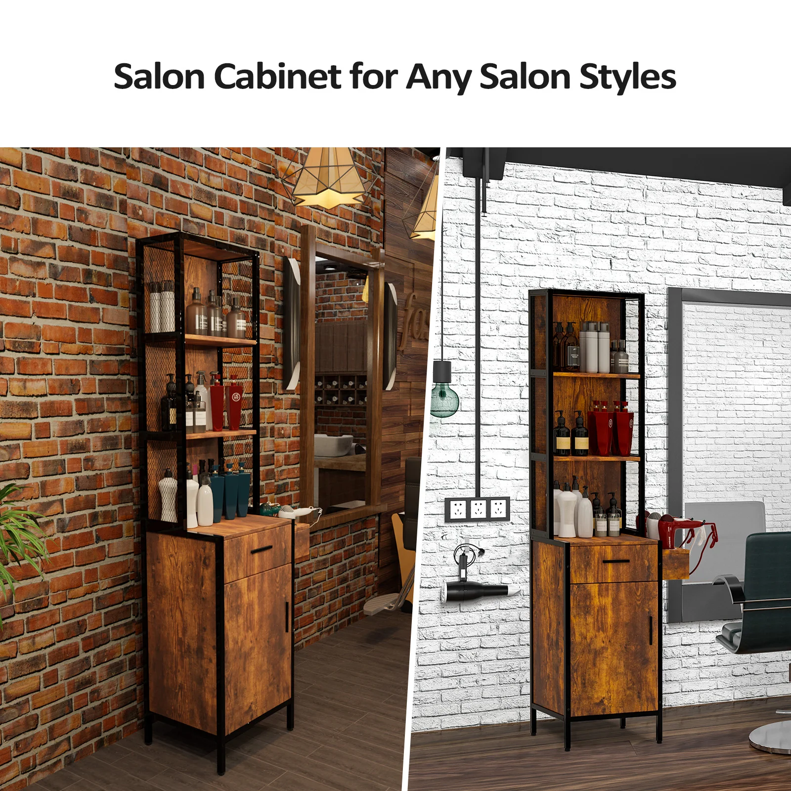 OmySalon Barber Storage Station Cabinet w/1 Drawer 3-Tier Storage Shelf 1 Storage Cabinet 3 Hair Dryer Holders - Image 12