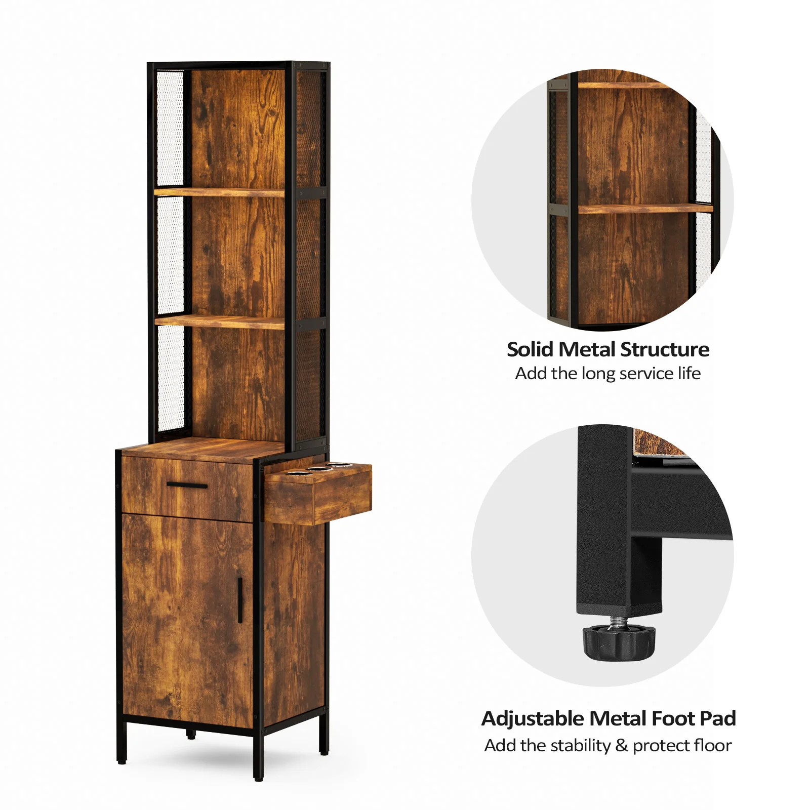 OmySalon Barber Storage Station Cabinet w/1 Drawer 3-Tier Storage Shelf 1 Storage Cabinet 3 Hair Dryer Holders - Image 15