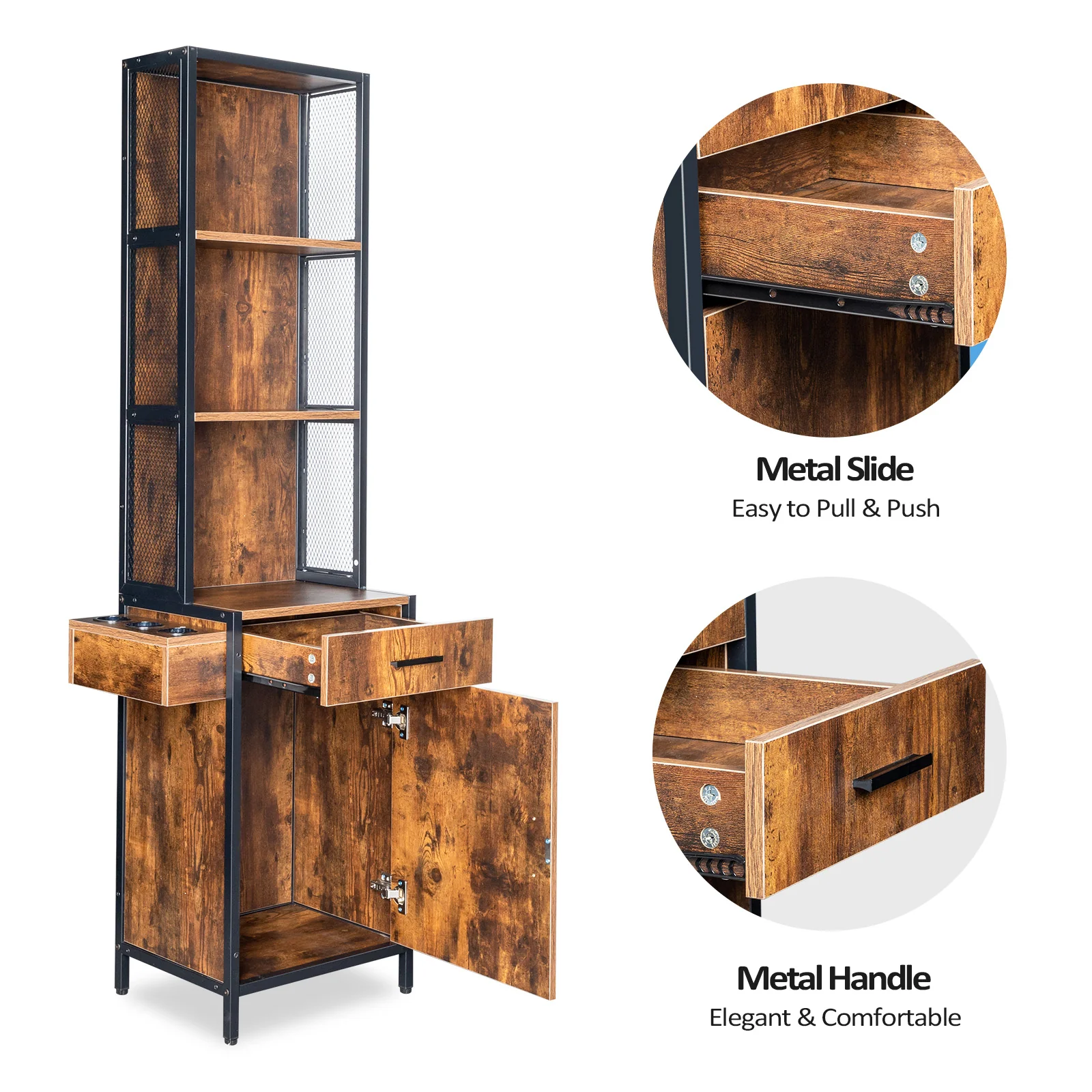 OmySalon Barber Storage Station Cabinet w/1 Drawer 3-Tier Storage Shelf 1 Storage Cabinet 3 Hair Dryer Holders - Image 17