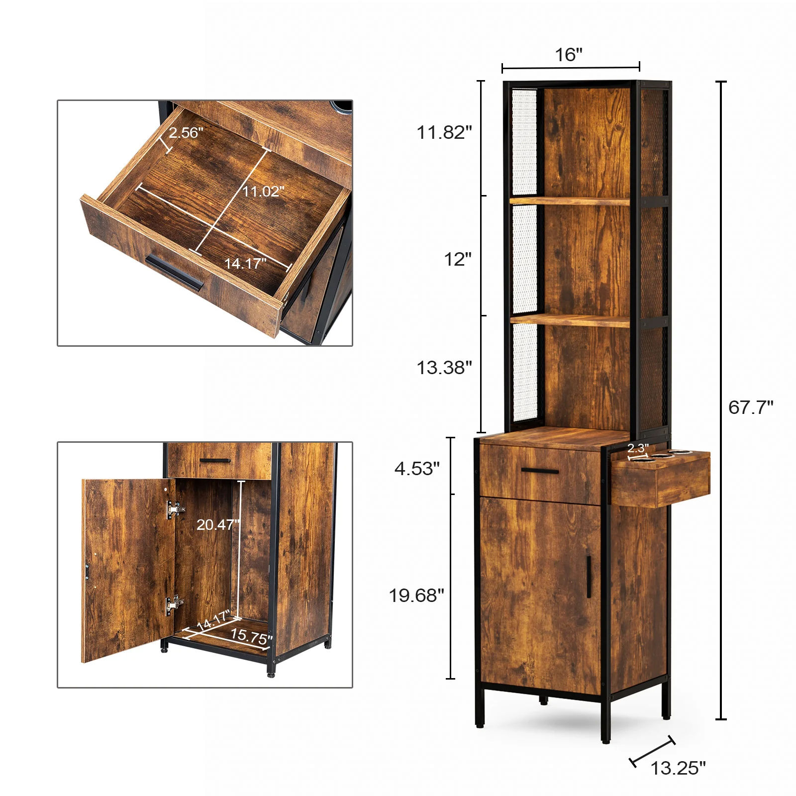 OmySalon Barber Storage Station Cabinet w/1 Drawer 3-Tier Storage Shelf 1 Storage Cabinet 3 Hair Dryer Holders - Image 18