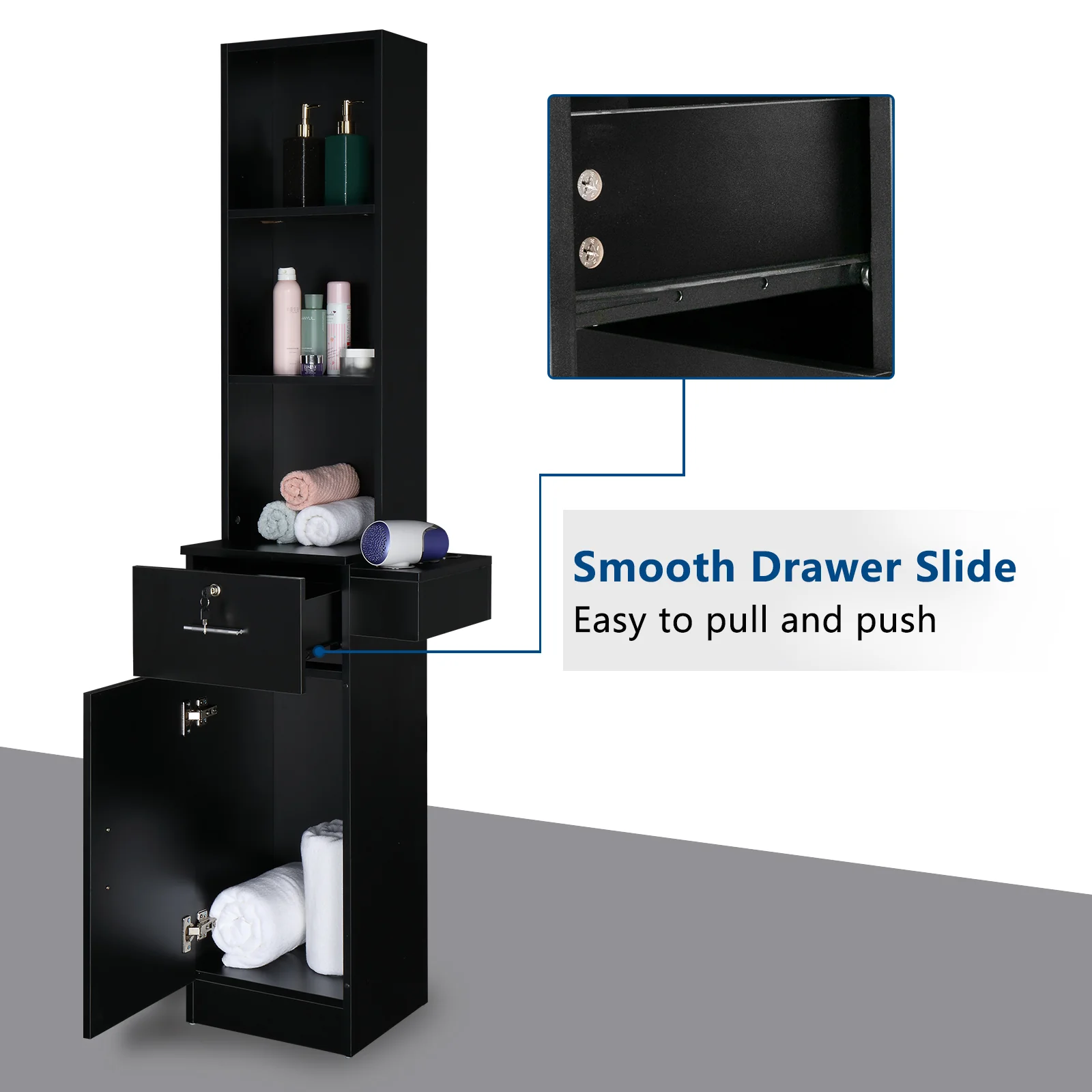OmySalon Barber Storage Station Cabinet w/1 Drawer 3-Tier Storage Shelf 1 Storage Cabinet 3 Hair Dryer Holders - Image 5