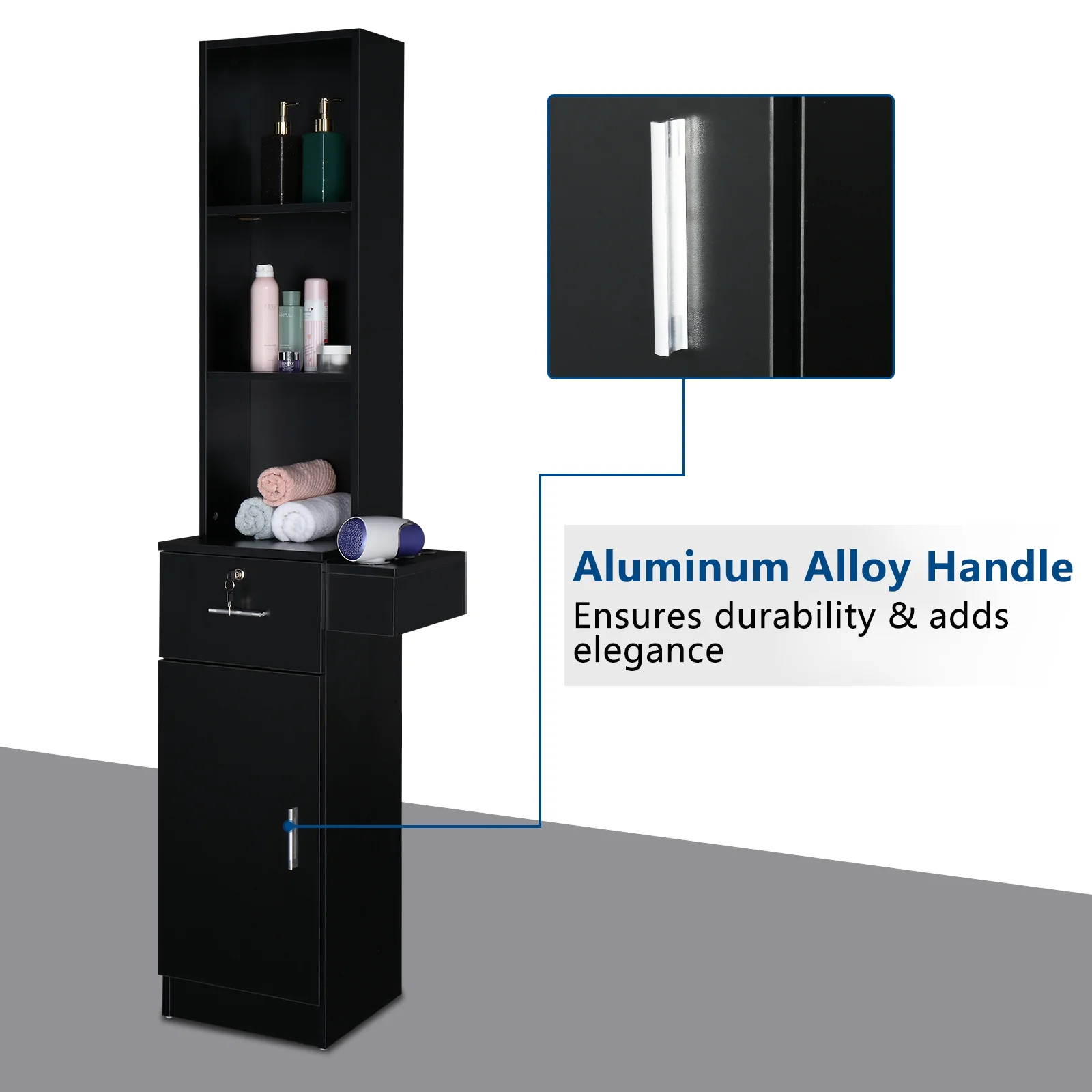 OmySalon Barber Storage Station Cabinet w/1 Drawer 3-Tier Storage Shelf 1 Storage Cabinet 3 Hair Dryer Holders - Image 6