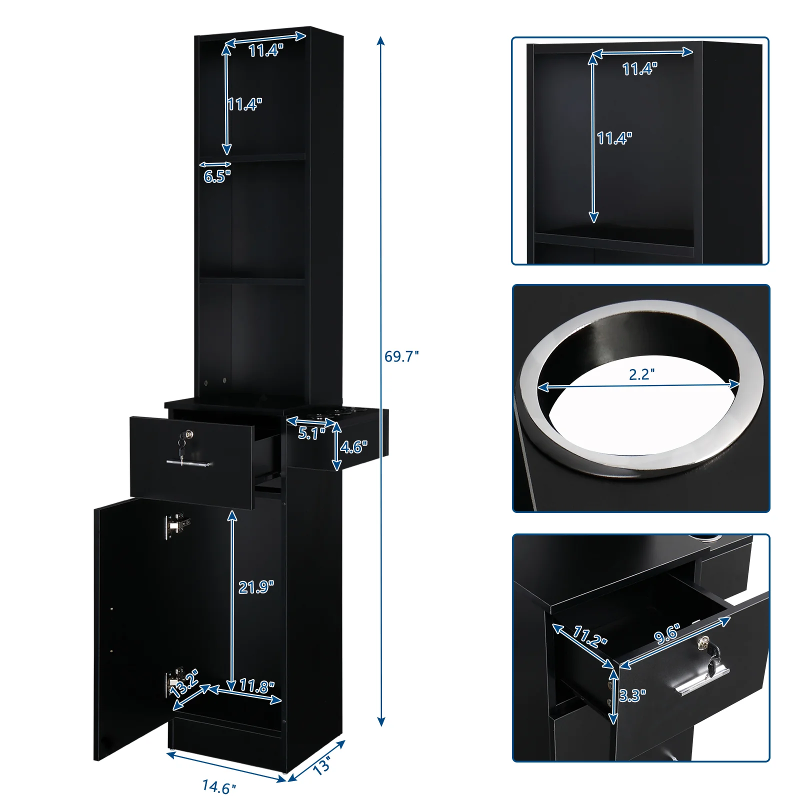 OmySalon Barber Storage Station Cabinet w/1 Drawer 3-Tier Storage Shelf 1 Storage Cabinet 3 Hair Dryer Holders - Image 9