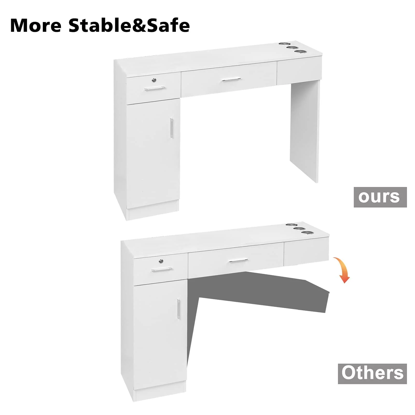 OmySalon HSC-09 Wall Mount Barber Station 2 Drawers 1 Storage Cabinet 3 Open Shelves with Mirror & Support Leg - Image 11