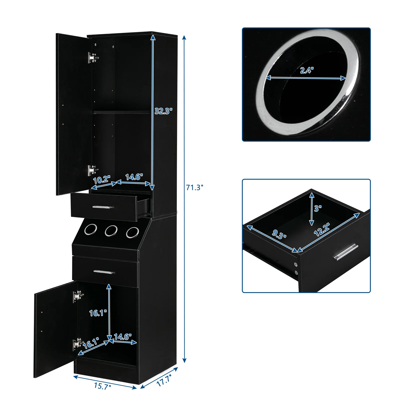OmySalon HSC-14 Barber Storage Station Cabinet w/2 Drawers 2-Tier Storage Shelf Cabinet 1 Storage Cabinet 3 Hot Tool Holders - Image 5