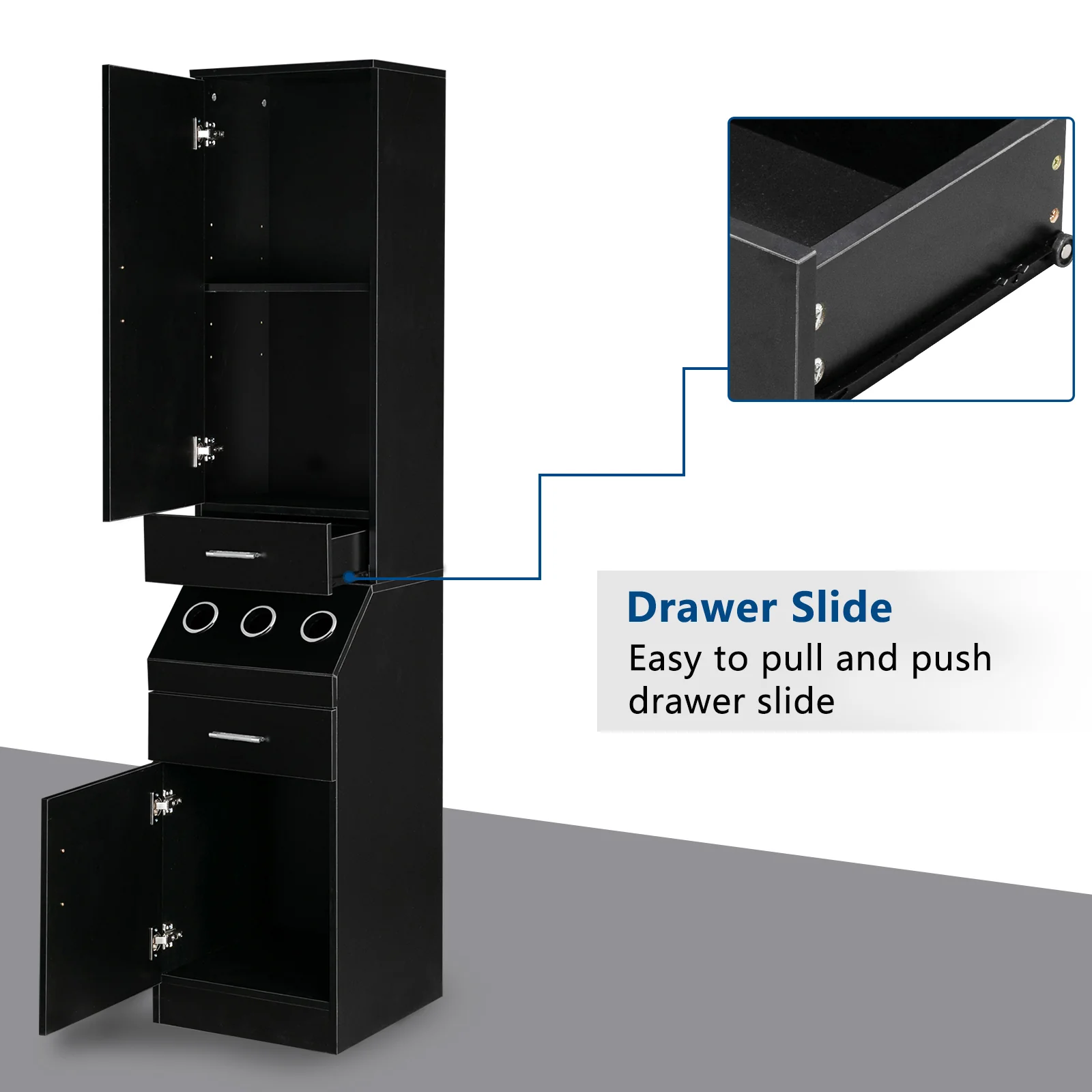 OmySalon HSC-14 Barber Storage Station Cabinet w/2 Drawers 2-Tier Storage Shelf Cabinet 1 Storage Cabinet 3 Hot Tool Holders - Image 6