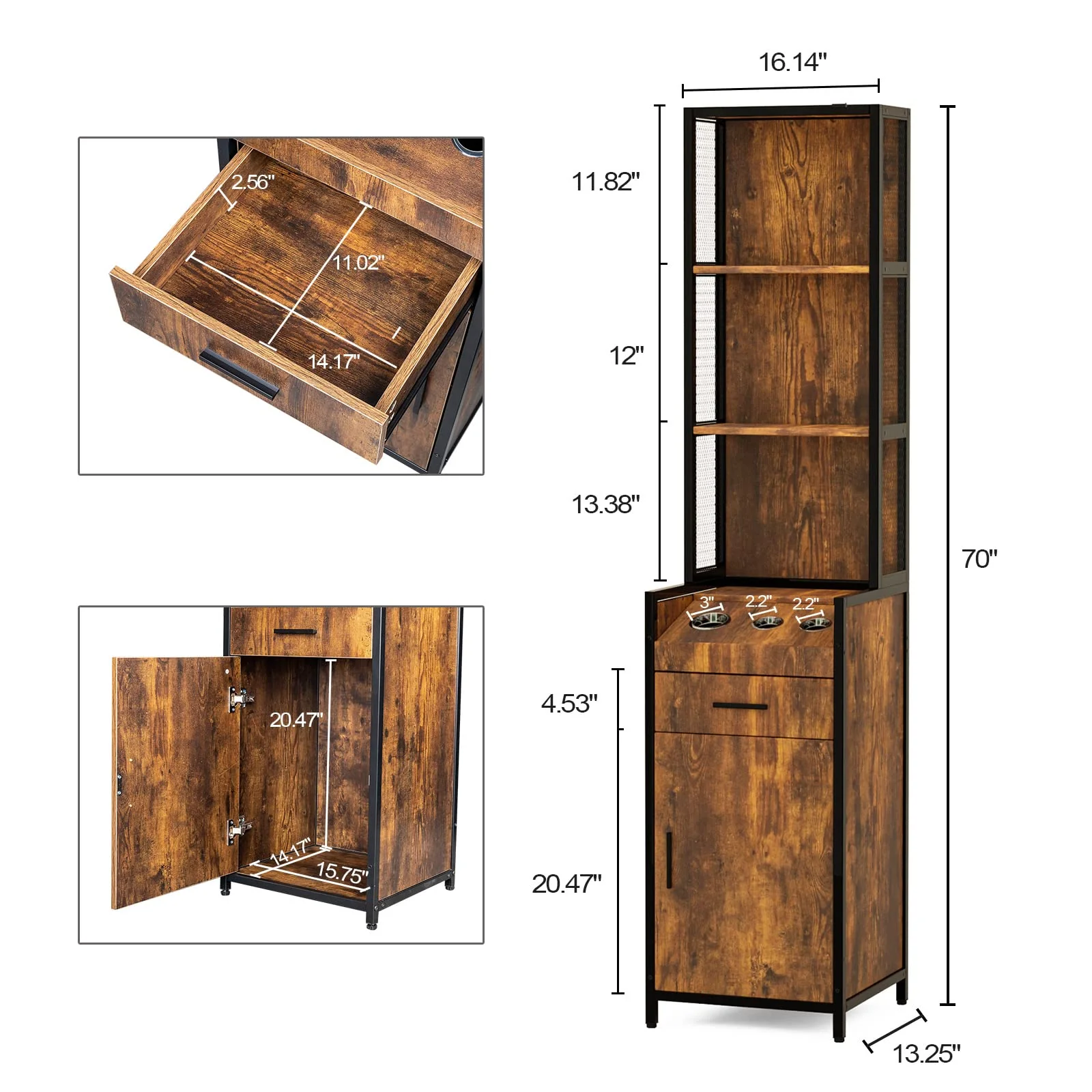 OmySalon HSC-19 Barber Storage Station Cabinet w/1 Drawer 3-Tier Storage Shelf 1 Storage Cabinet 3 Hot Tool Holders - Image 3
