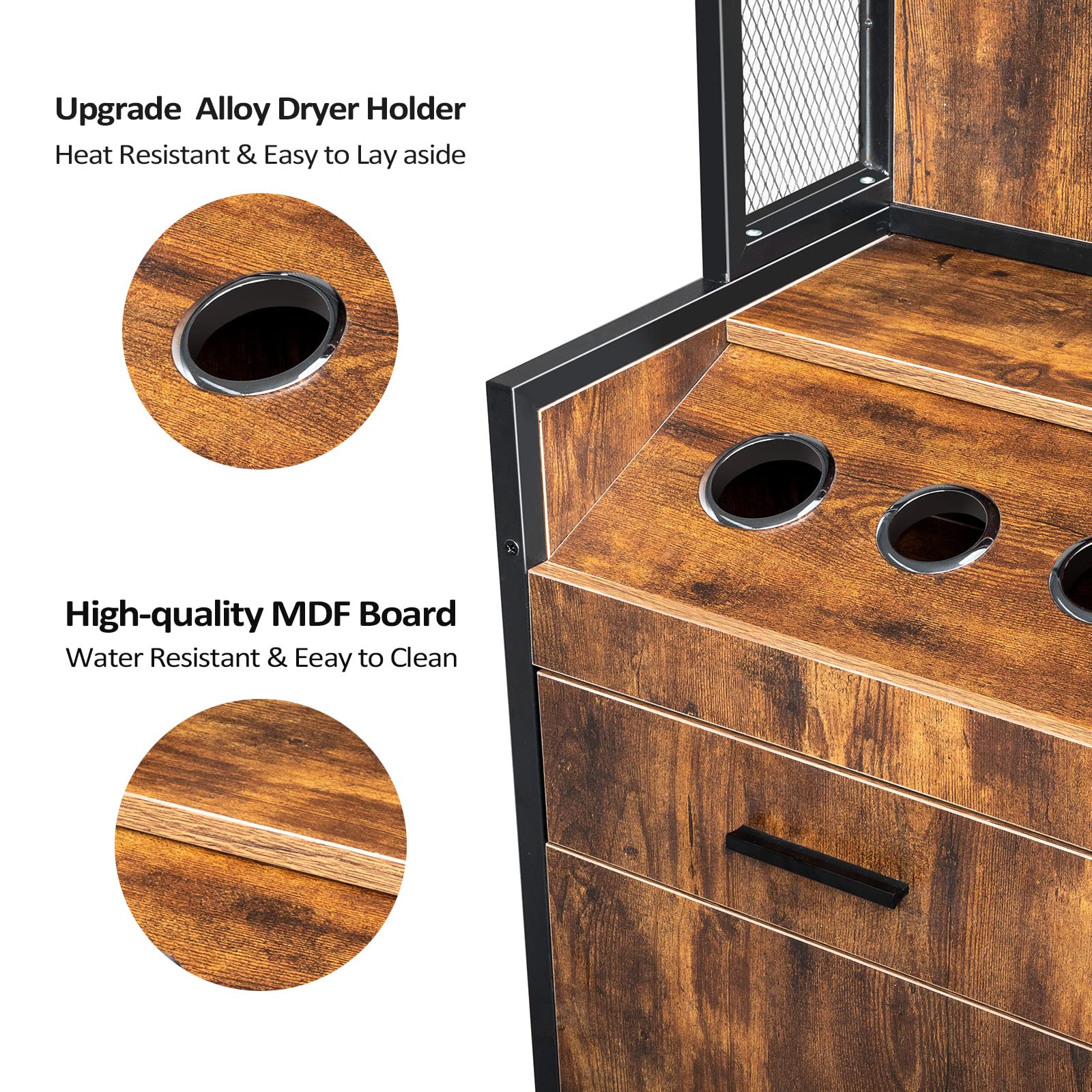 OmySalon HSC-19 Barber Storage Station Cabinet w/1 Drawer 3-Tier Storage Shelf 1 Storage Cabinet 3 Hot Tool Holders - Image 5