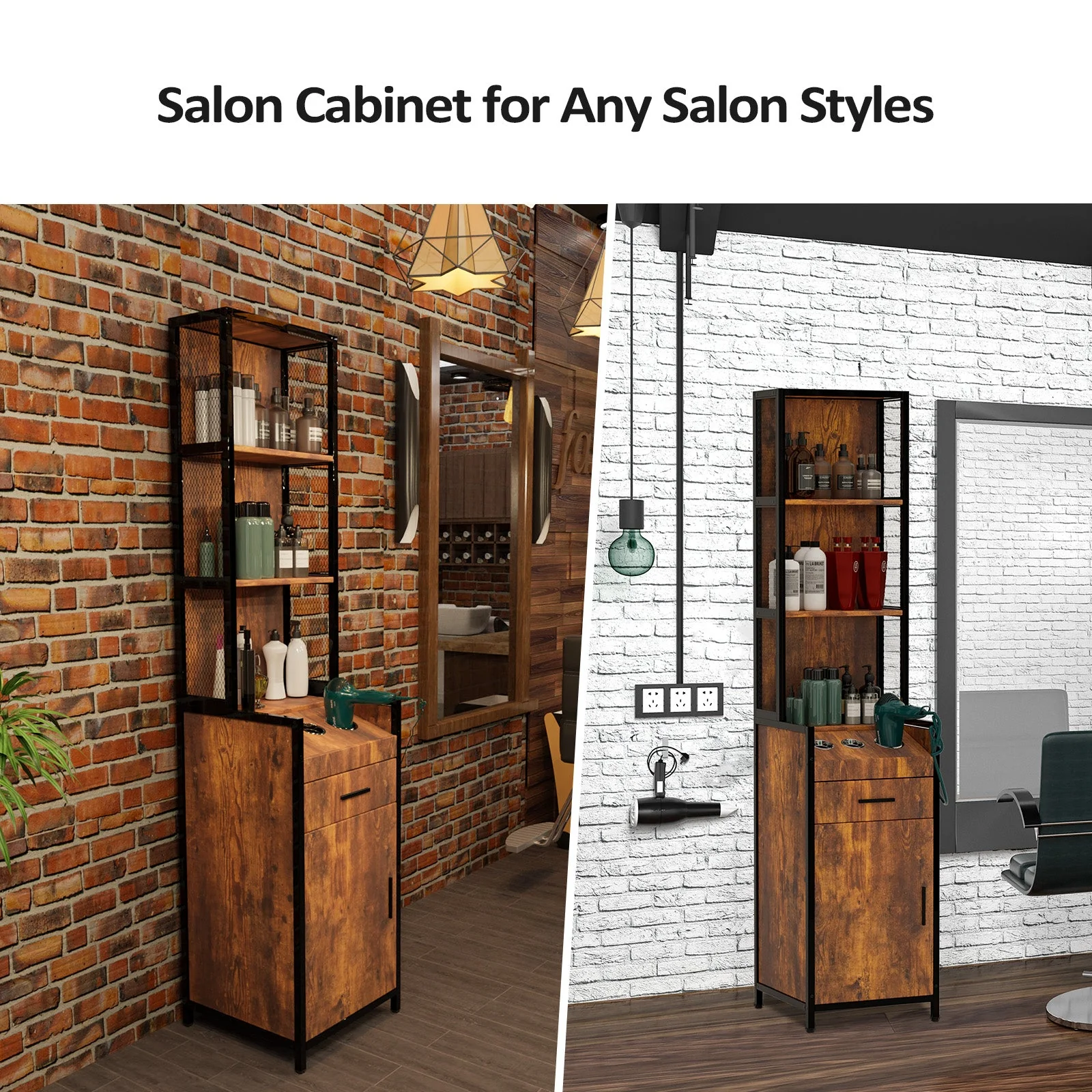 OmySalon HSC-19 Barber Storage Station Cabinet w/1 Drawer 3-Tier Storage Shelf 1 Storage Cabinet 3 Hot Tool Holders - Image 8