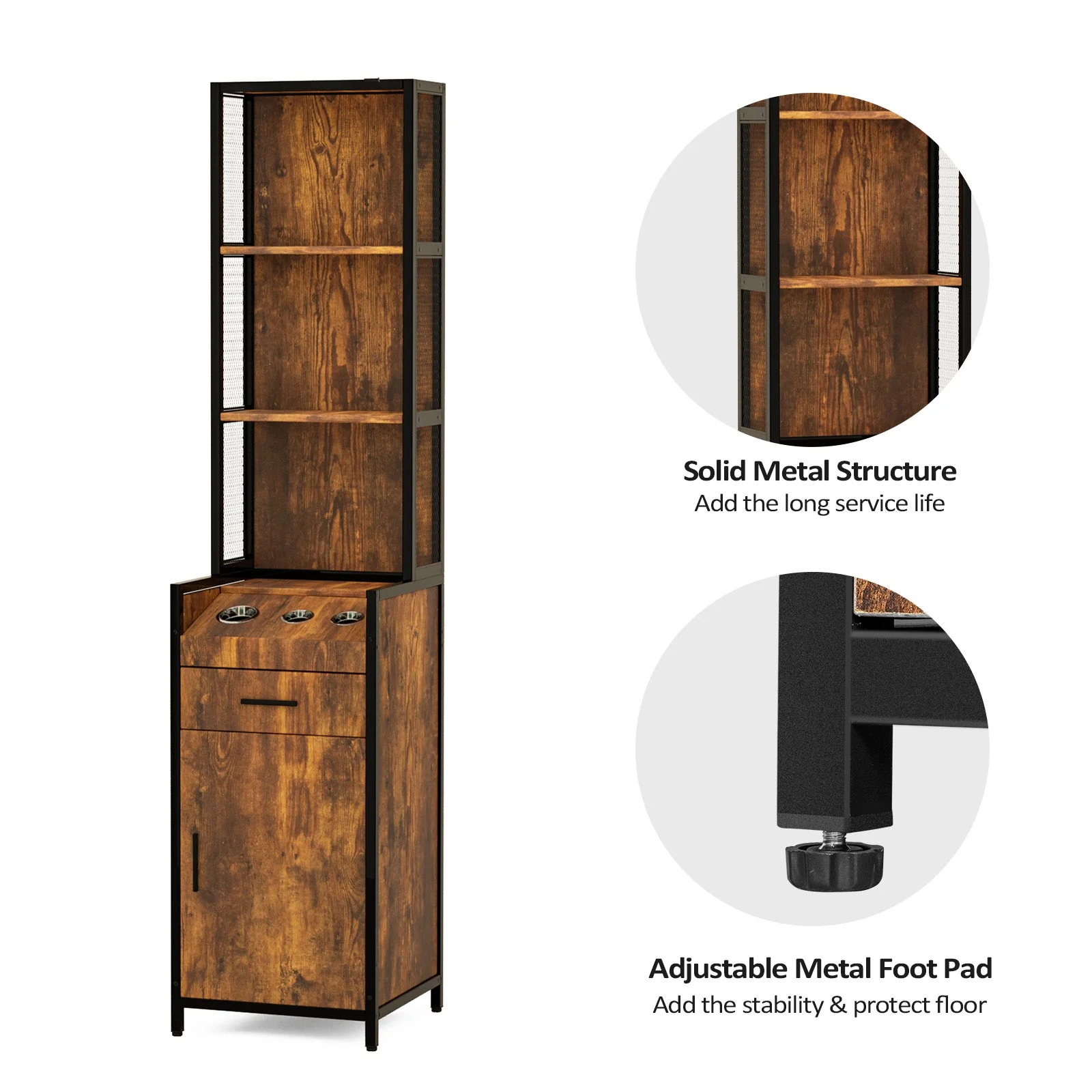 OmySalon HSC-19 Barber Storage Station Cabinet w/1 Drawer 3-Tier Storage Shelf 1 Storage Cabinet 3 Hot Tool Holders - Image 9