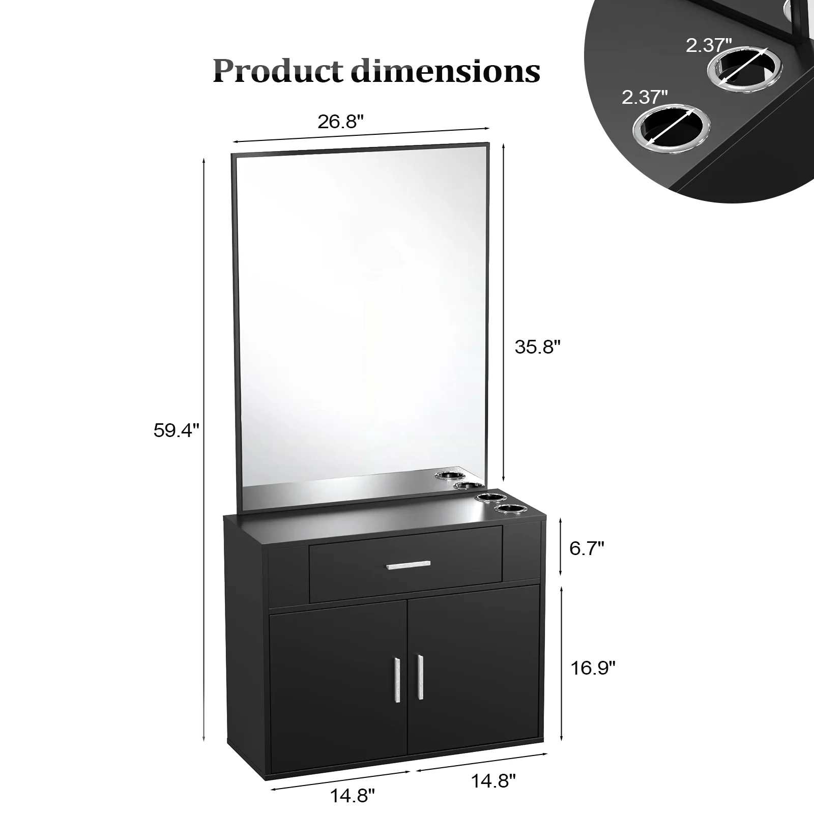 OmySalon Wall Mount Salon Station with Mirror 1 Drawer 1 Storage Cabinet 2 Hair Dryer Holders Black/Black & Red - Image 3