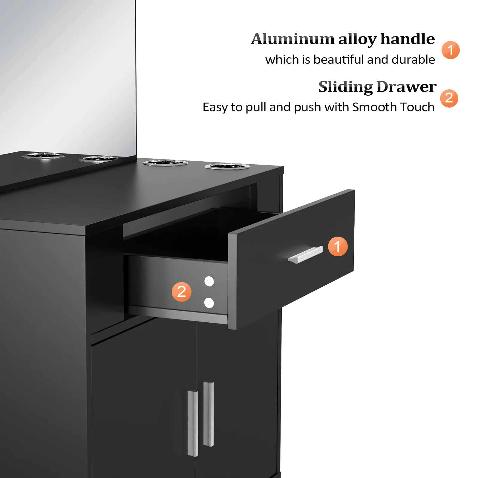 OmySalon Wall Mount Salon Station with Mirror 1 Drawer 1 Storage Cabinet 2 Hair Dryer Holders Black/Black & Red - Image 5