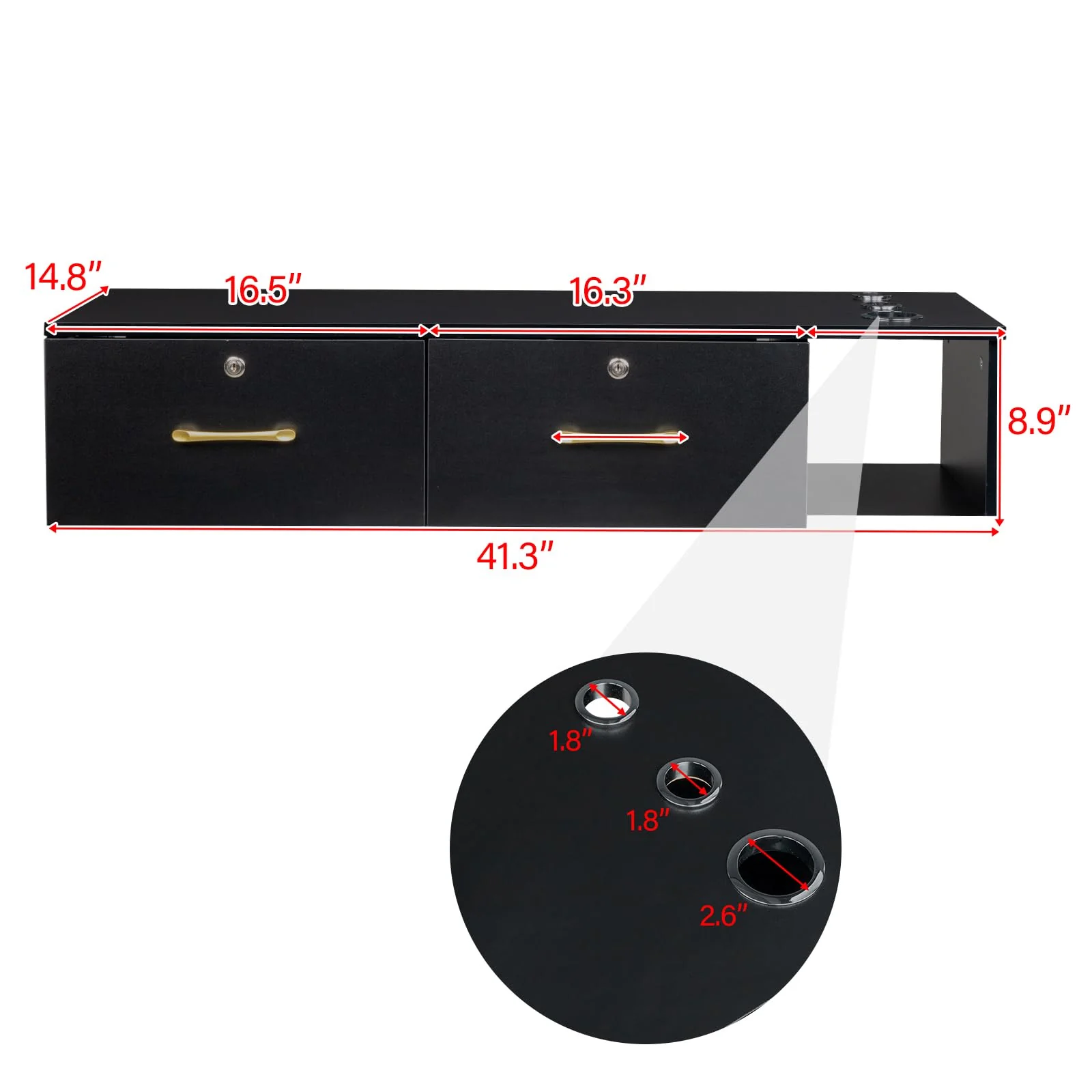 OmySalon PH467 Wall Mount Salon Styling Station w/2 Lockable Drawers 1 Side Open Space 3 Hair Dryer Holders - Image 7