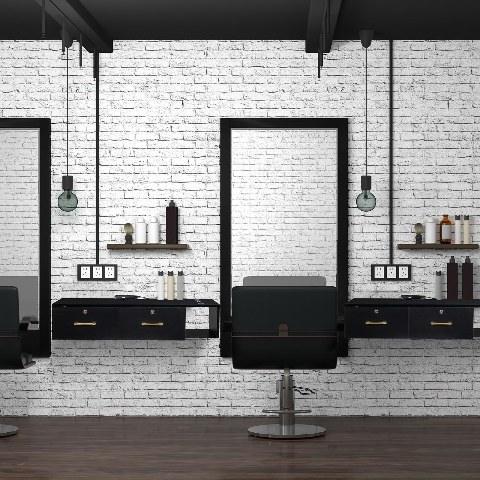 OmySalon PH467 Wall Mount Salon Styling Station w/2 Lockable Drawers 1 Side Open Space 3 Hair Dryer Holders - Image 8