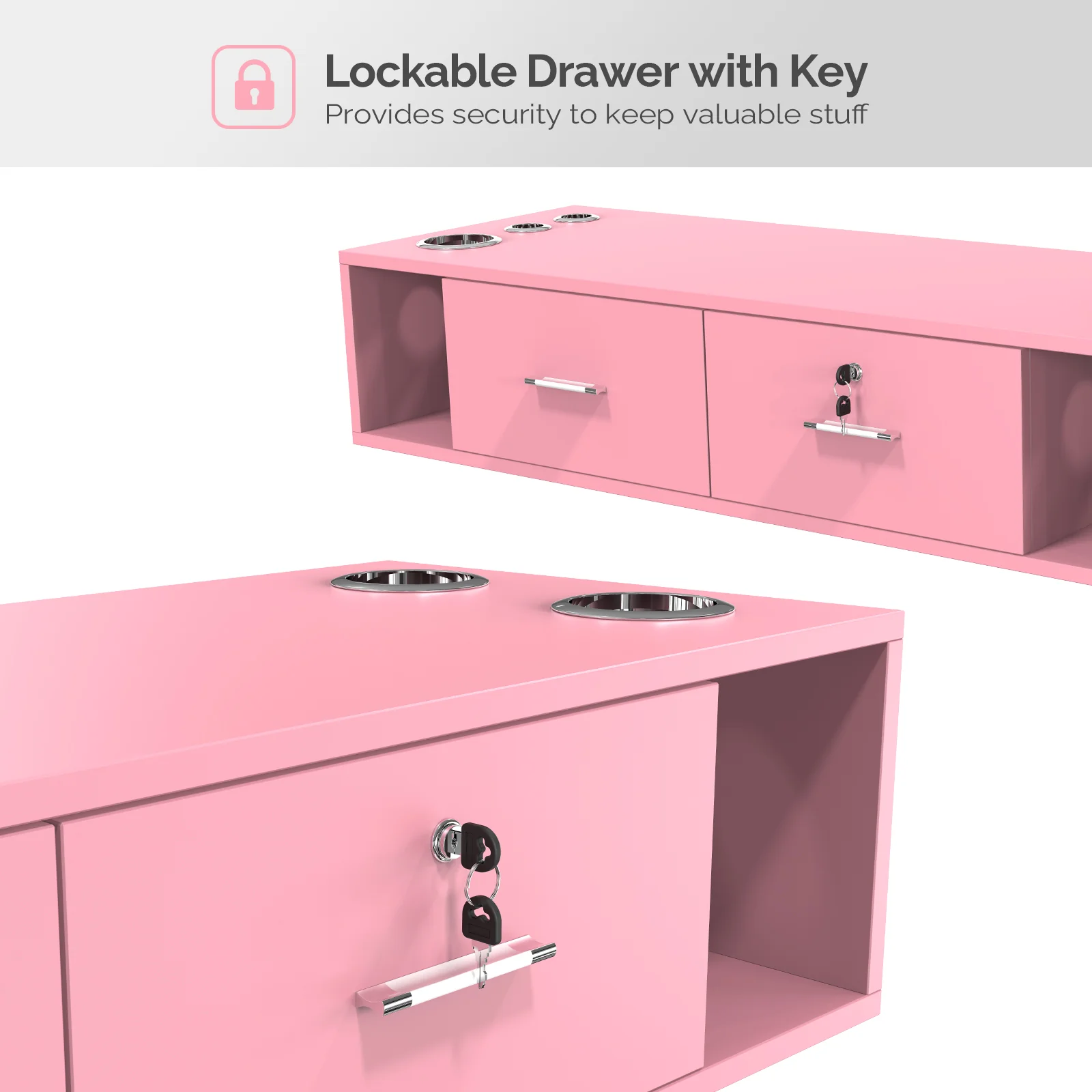 OmySalon HSC-17 Wall Mount Salon Styling Station w/2 Lockable Drawers 2 Side Open Space 5 Hair Dryer Holders - Image 11