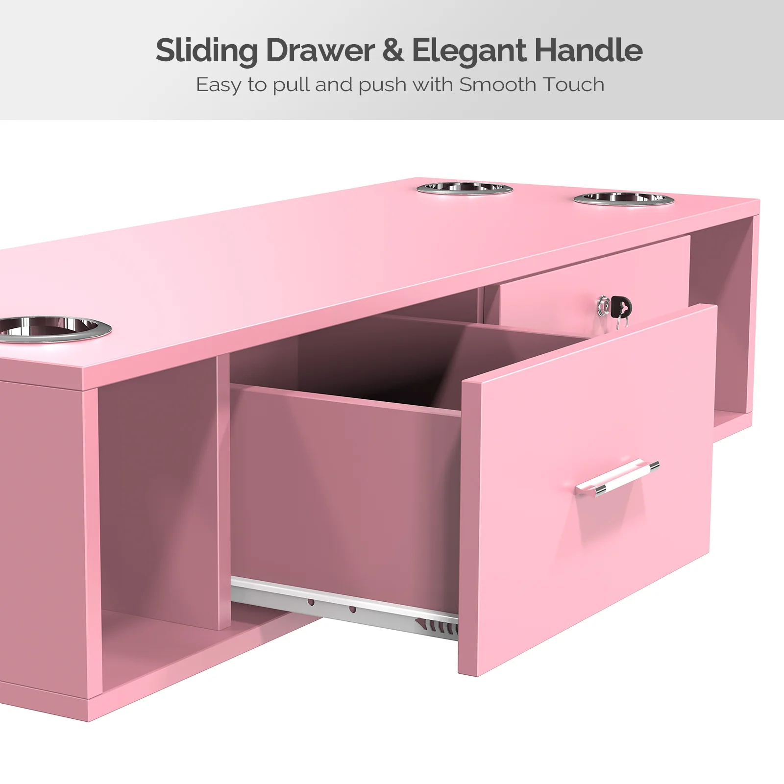 OmySalon HSC-17 Wall Mount Salon Styling Station w/2 Lockable Drawers 2 Side Open Space 5 Hair Dryer Holders - Image 12