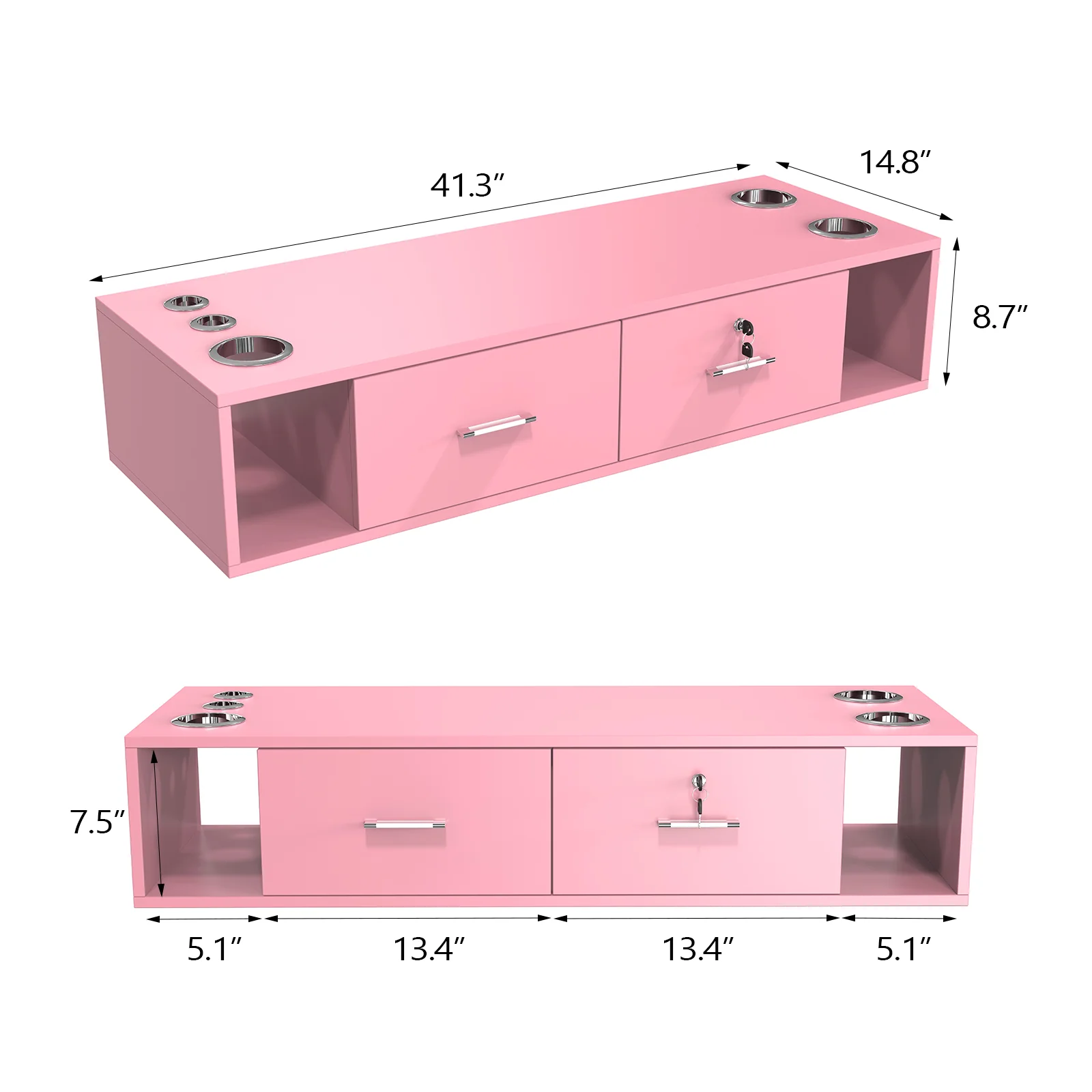 OmySalon HSC-17 Wall Mount Salon Styling Station w/2 Lockable Drawers 2 Side Open Space 5 Hair Dryer Holders - Image 14