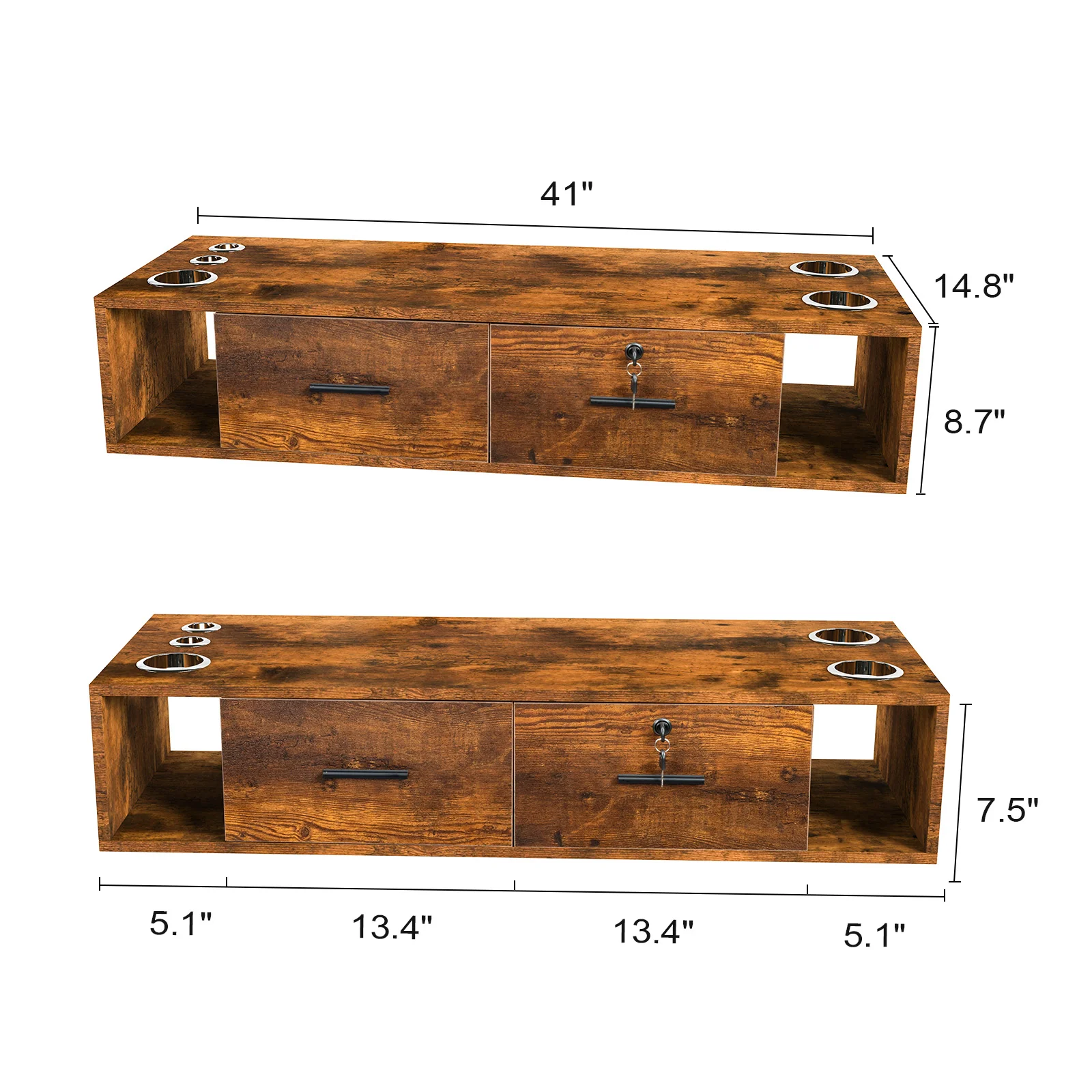 OmySalon HSC-17 Wall Mount Salon Styling Station w/2 Lockable Drawers 2 Side Open Space 5 Hair Dryer Holders - Image 25