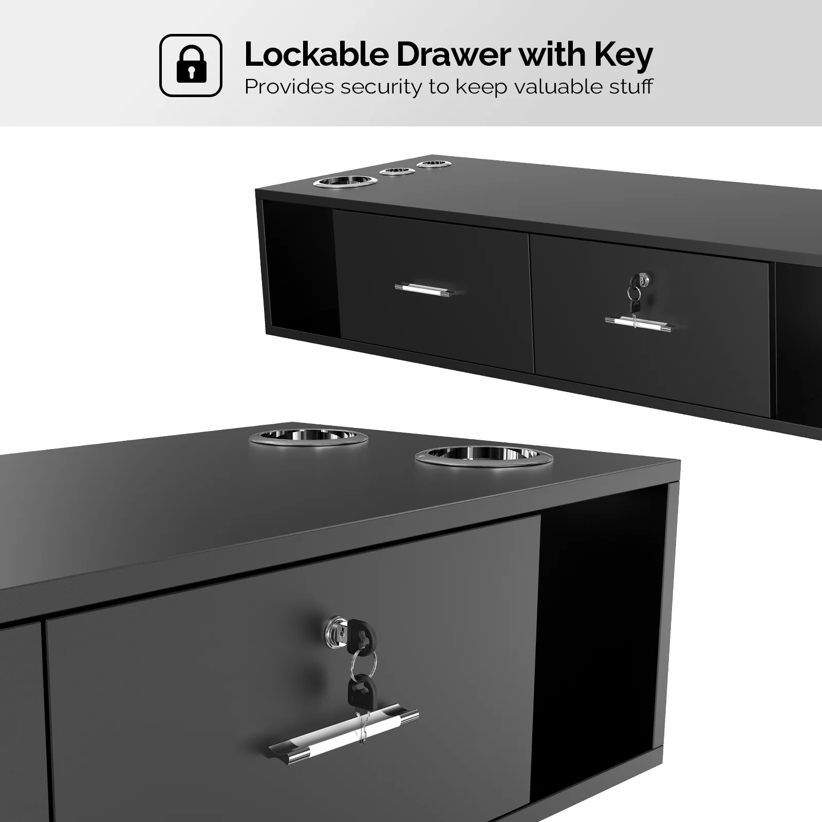 OmySalon HSC-17 Wall Mount Salon Styling Station w/2 Lockable Drawers 2 Side Open Space 5 Hair Dryer Holders - Image 3
