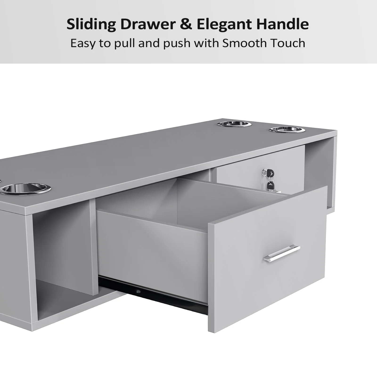 OmySalon HSC-17 Wall Mount Salon Styling Station w/2 Lockable Drawers 2 Side Open Space 5 Hair Dryer Holders - Image 32