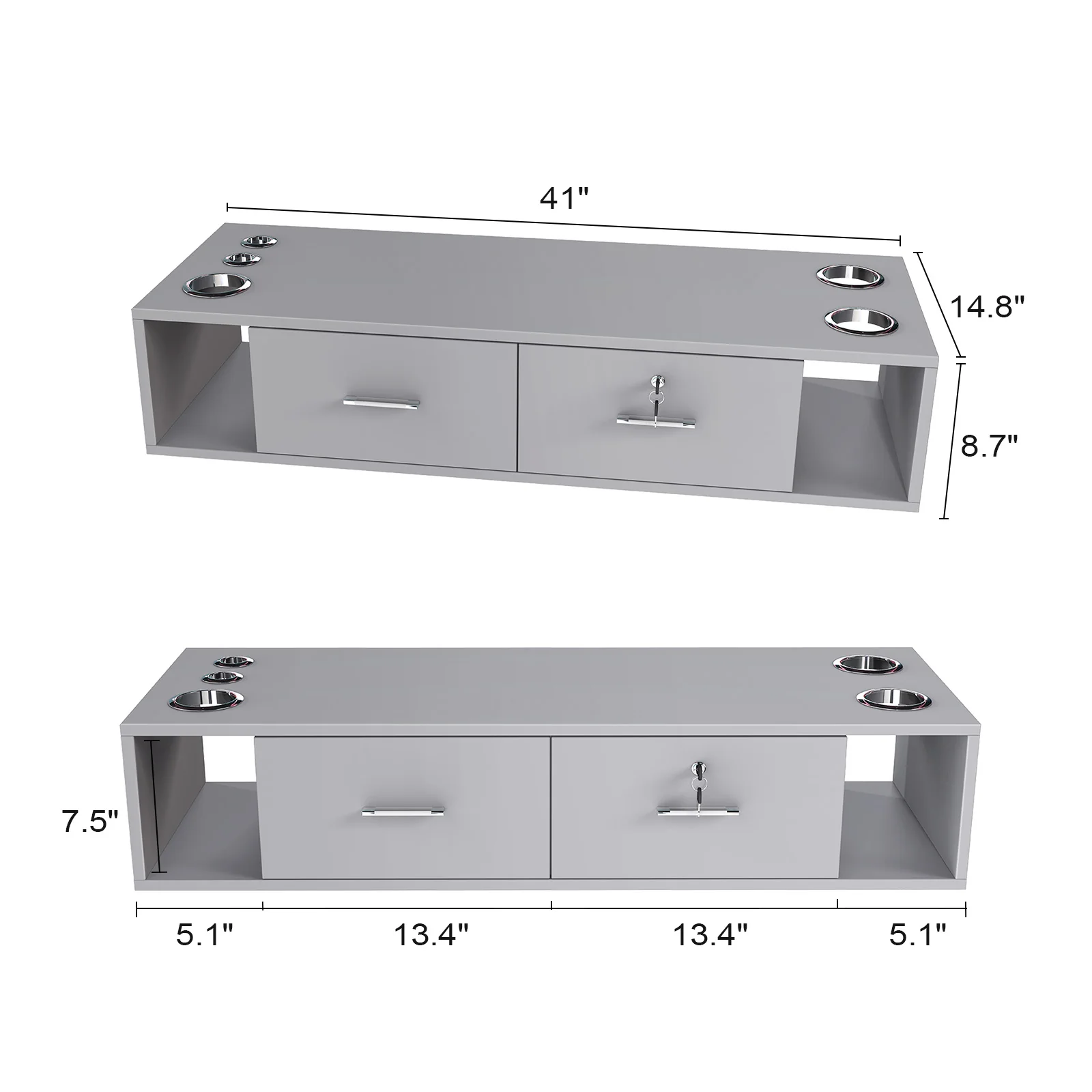OmySalon HSC-17 Wall Mount Salon Styling Station w/2 Lockable Drawers 2 Side Open Space 5 Hair Dryer Holders - Image 33