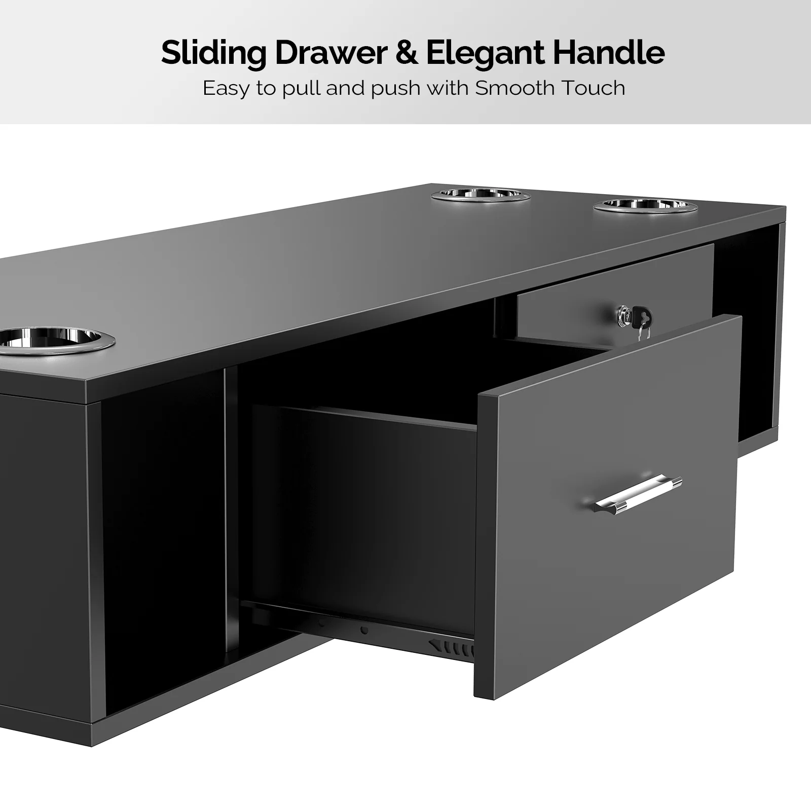 OmySalon HSC-17 Wall Mount Salon Styling Station w/2 Lockable Drawers 2 Side Open Space 5 Hair Dryer Holders - Image 5
