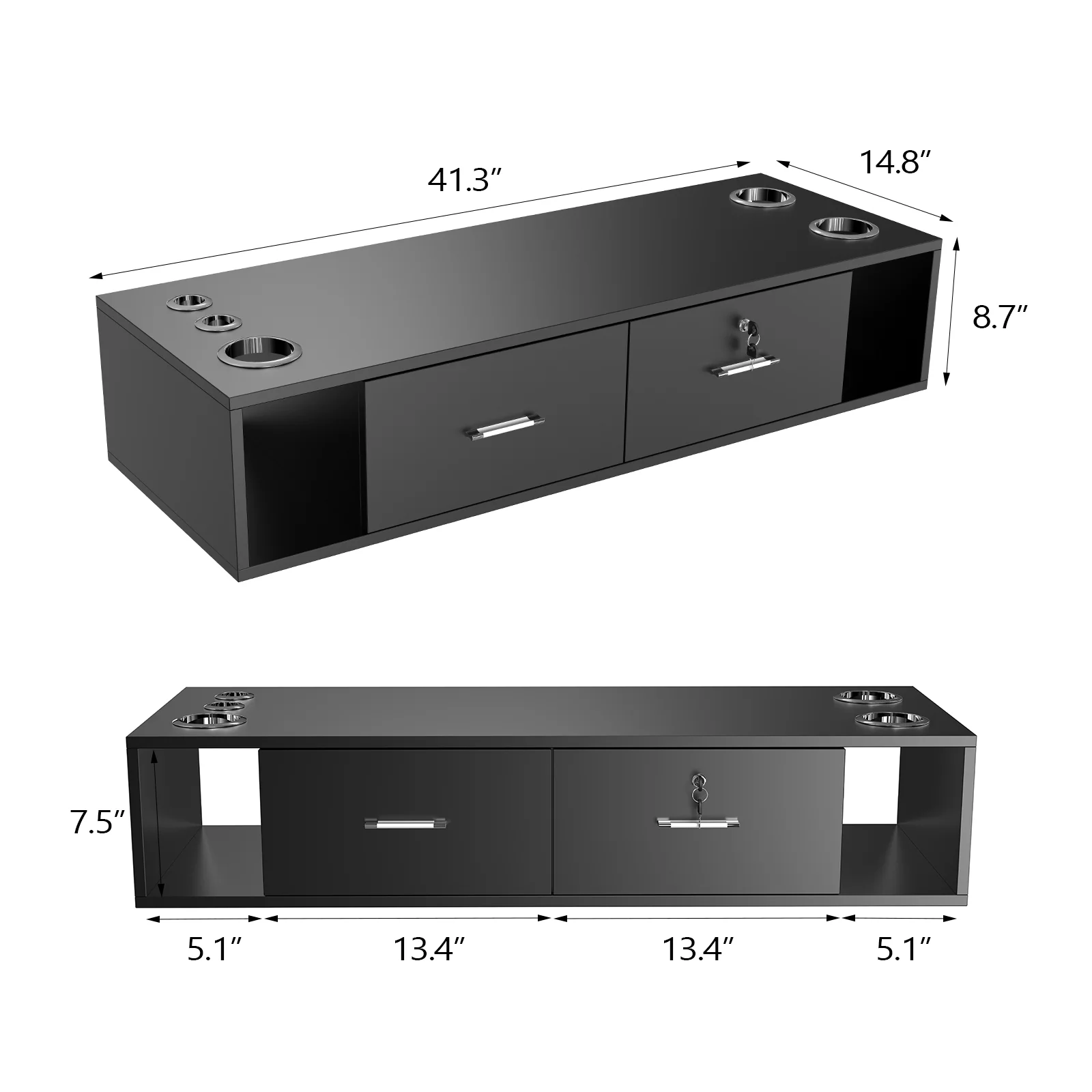 OmySalon HSC-17 Wall Mount Salon Styling Station w/2 Lockable Drawers 2 Side Open Space 5 Hair Dryer Holders - Image 6