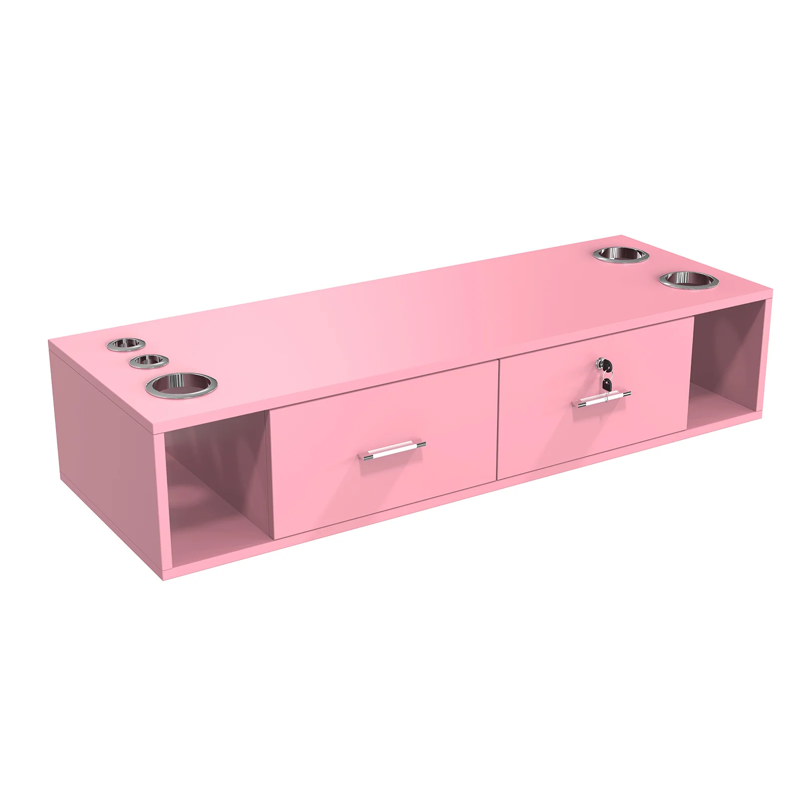 OmySalon HSC-17 Wall Mount Salon Styling Station w/2 Lockable Drawers 2 Side Open Space 5 Hair Dryer Holders - Image 9