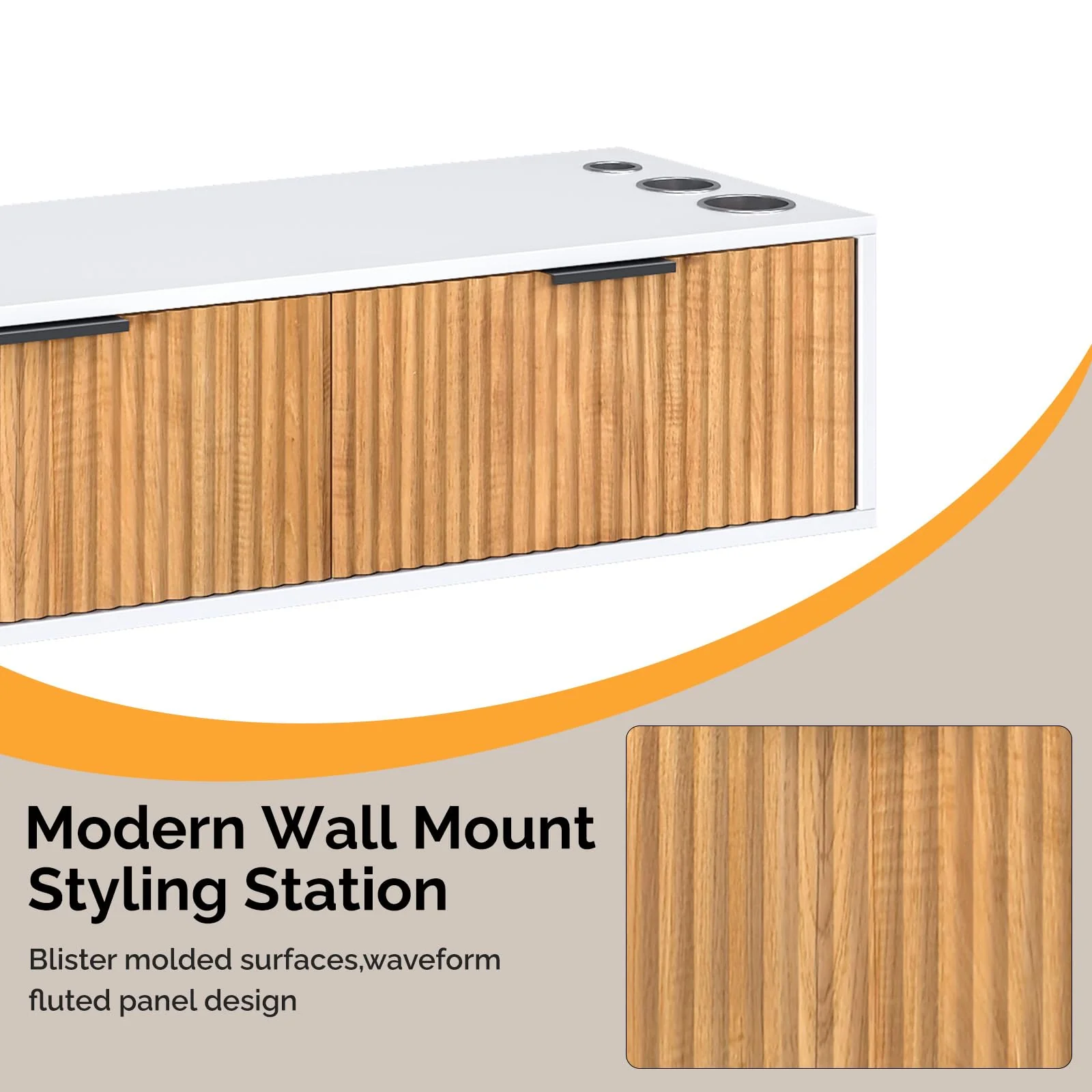 OmySalon WMSCTD Modern Retro Wall Mount Salon Styling Station with 2 Drawers 3 Heat-Resistant Tool Holders - Image 13