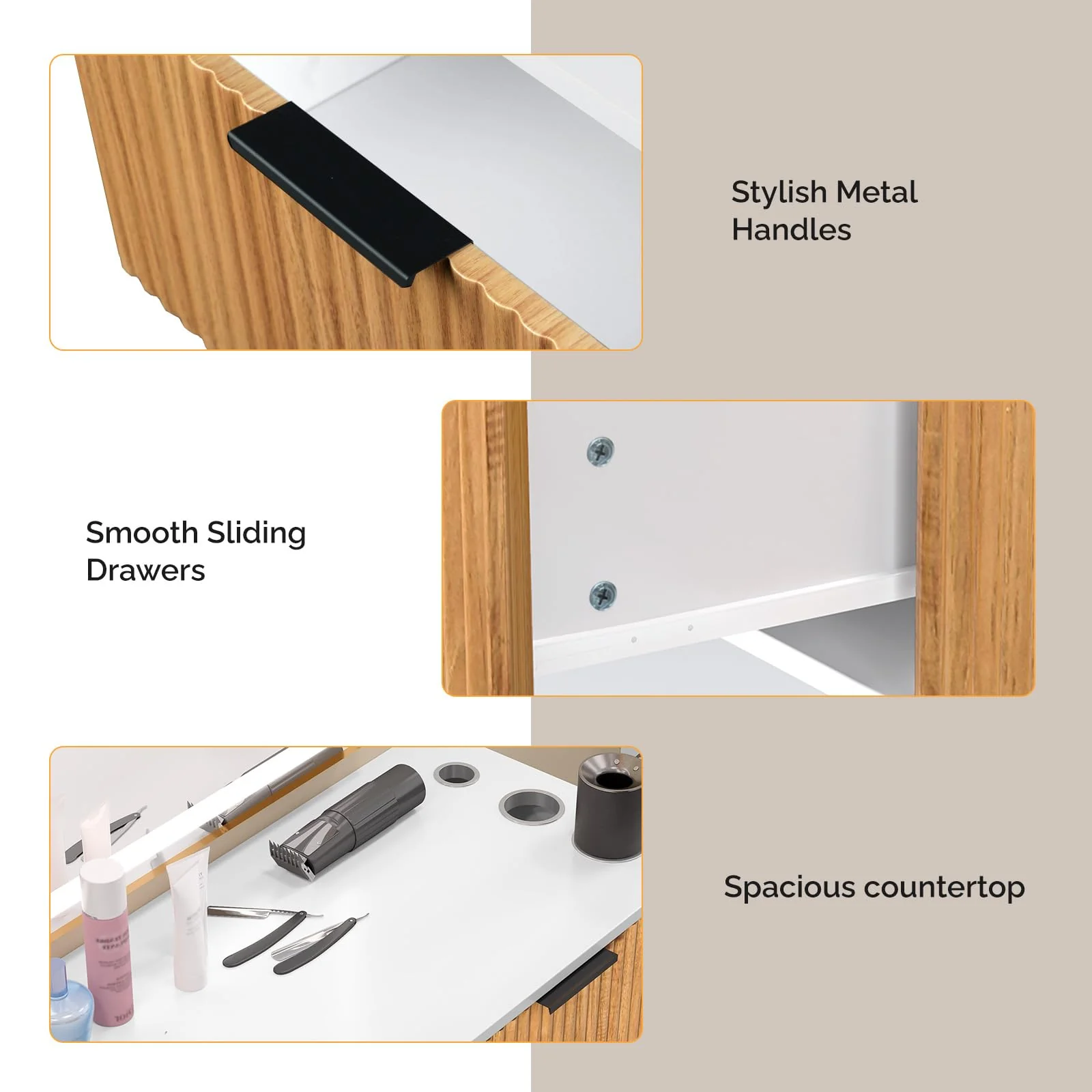 OmySalon WMSCTD Modern Retro Wall Mount Salon Styling Station with 2 Drawers 3 Heat-Resistant Tool Holders - Image 14