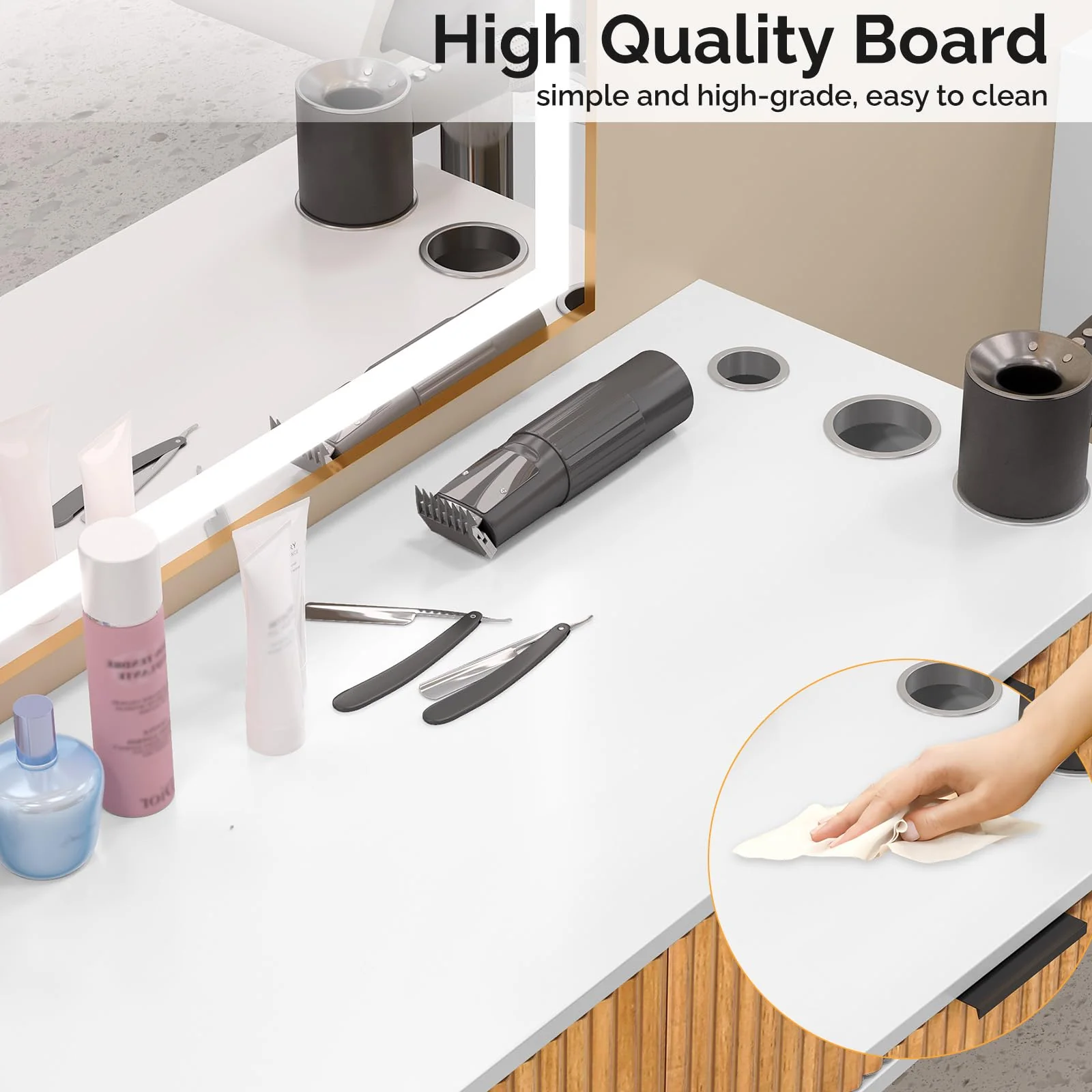 OmySalon WMSCTD Modern Retro Wall Mount Salon Styling Station with 2 Drawers 3 Heat-Resistant Tool Holders - Image 16