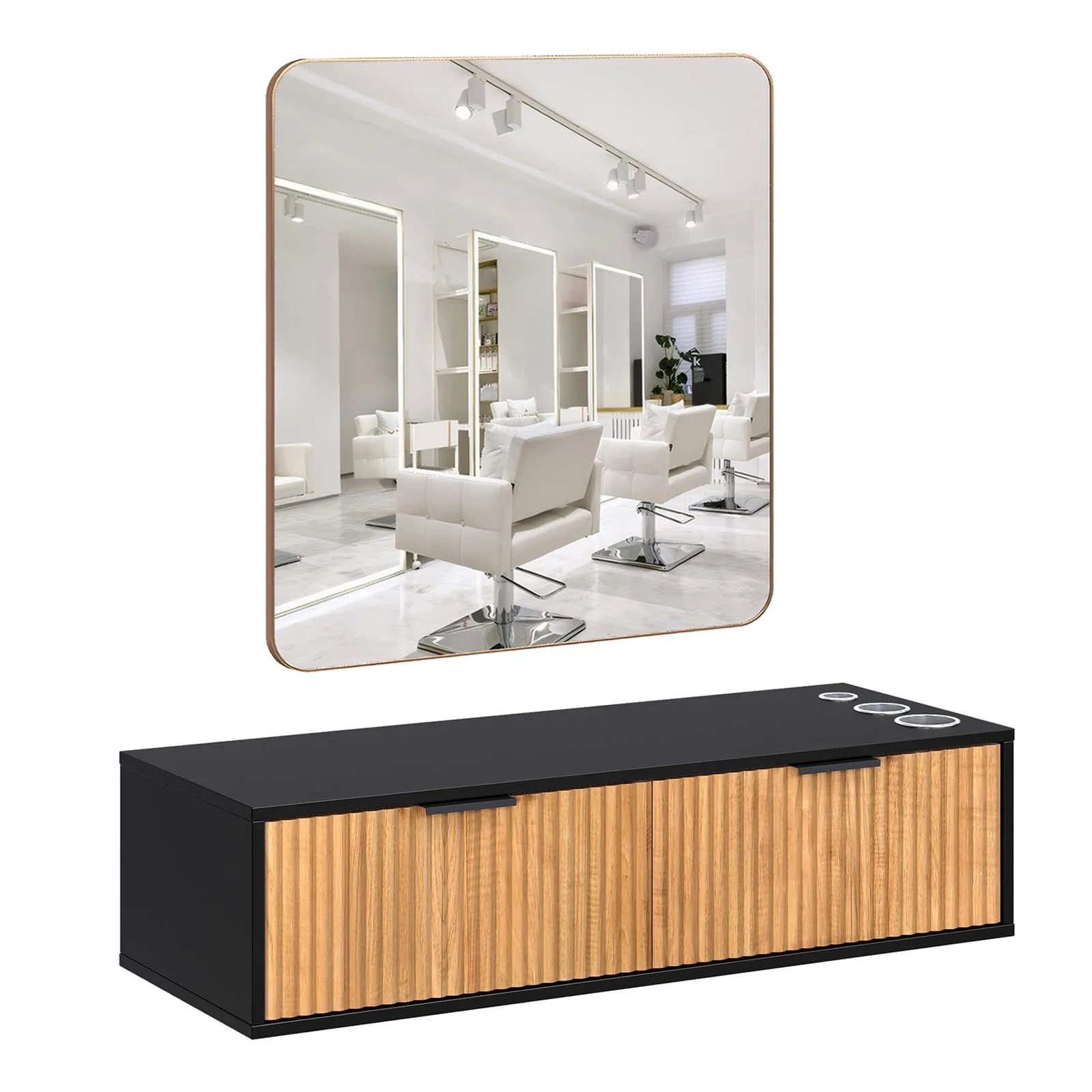 OmySalon WMSCTD Modern Retro Wall Mount Salon Styling Station with 2 Drawers 3 Heat-Resistant Tool Holders - Image 19