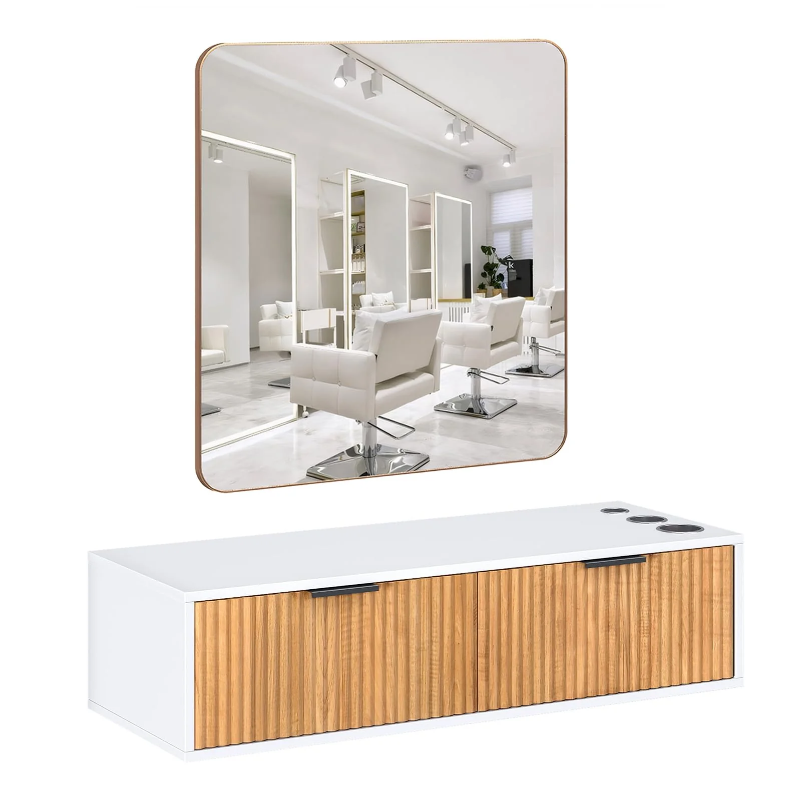 OmySalon WMSCTD Modern Retro Wall Mount Salon Styling Station with 2 Drawers 3 Heat-Resistant Tool Holders - Image 23