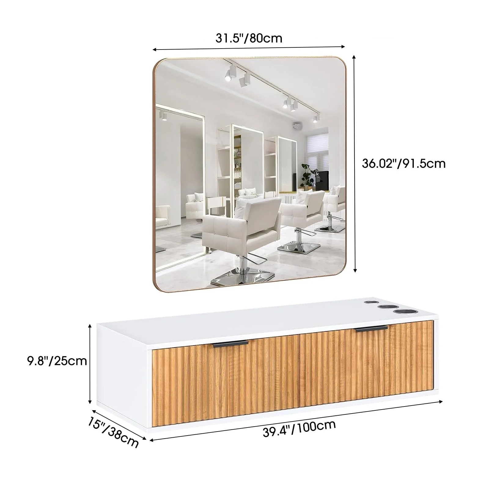 OmySalon WMSCTD Modern Retro Wall Mount Salon Styling Station with 2 Drawers 3 Heat-Resistant Tool Holders - Image 25