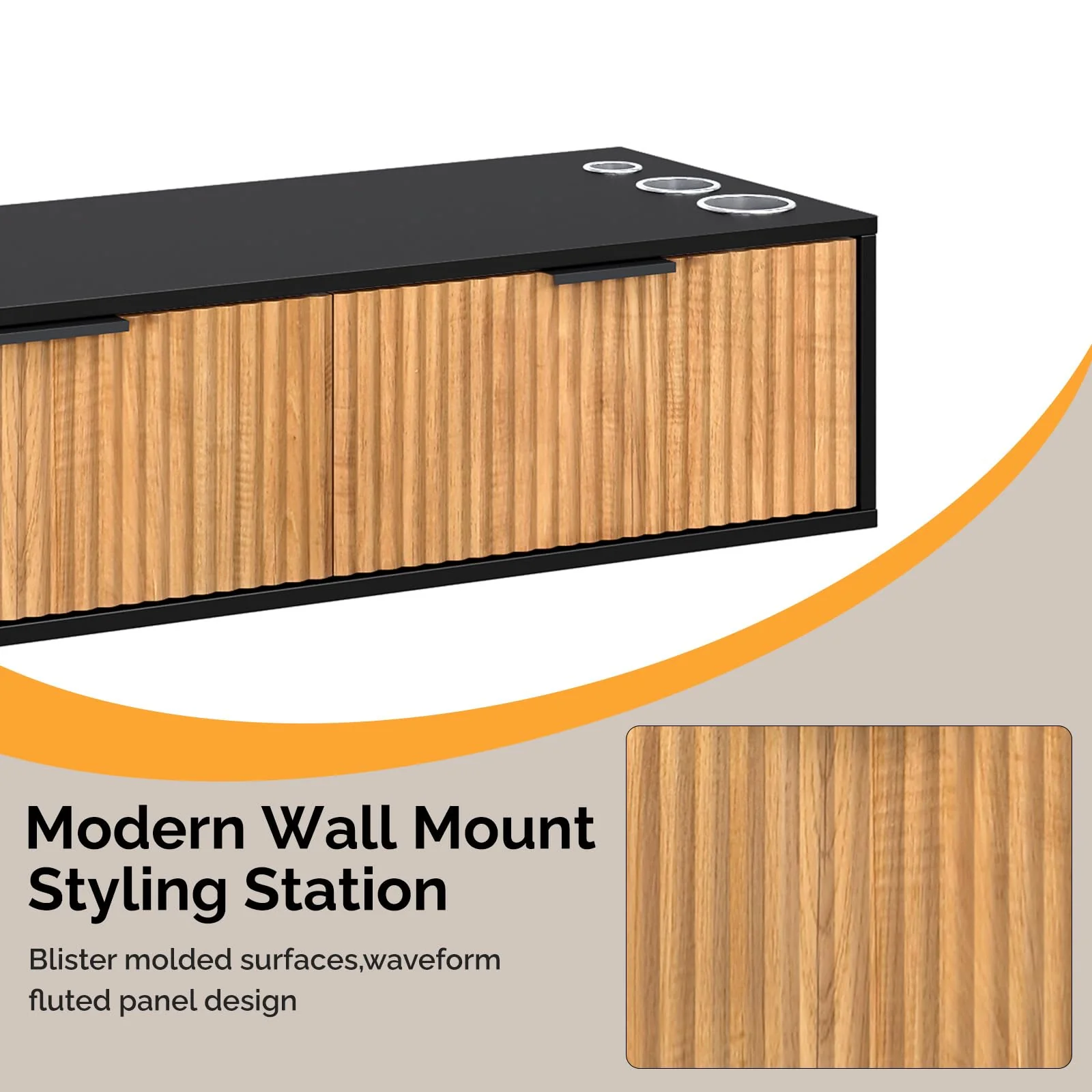 OmySalon WMSCTD Modern Retro Wall Mount Salon Styling Station with 2 Drawers 3 Heat-Resistant Tool Holders - Image 4