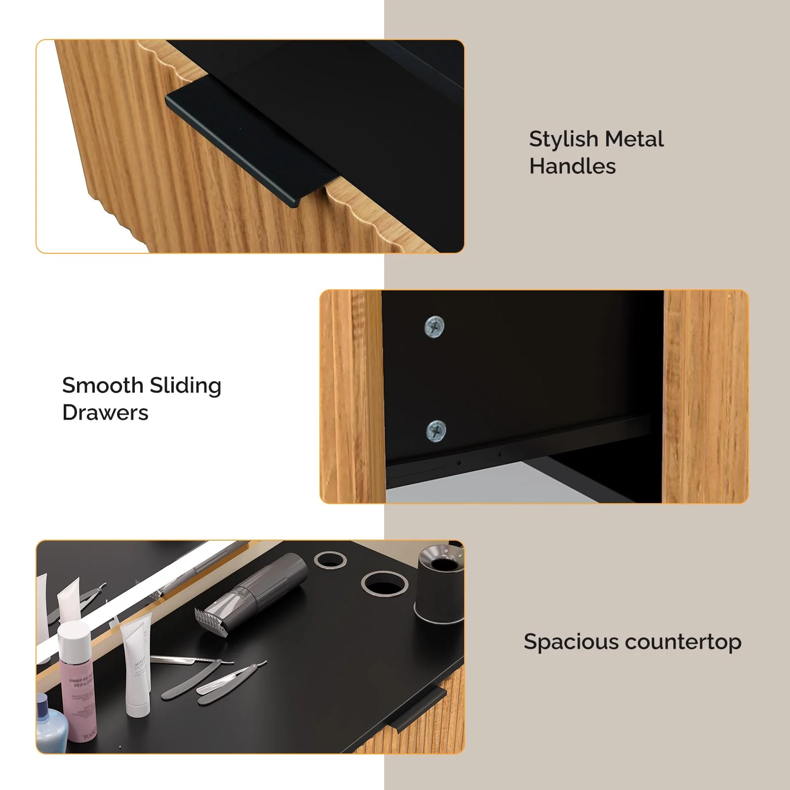 OmySalon WMSCTD Modern Retro Wall Mount Salon Styling Station with 2 Drawers 3 Heat-Resistant Tool Holders - Image 5